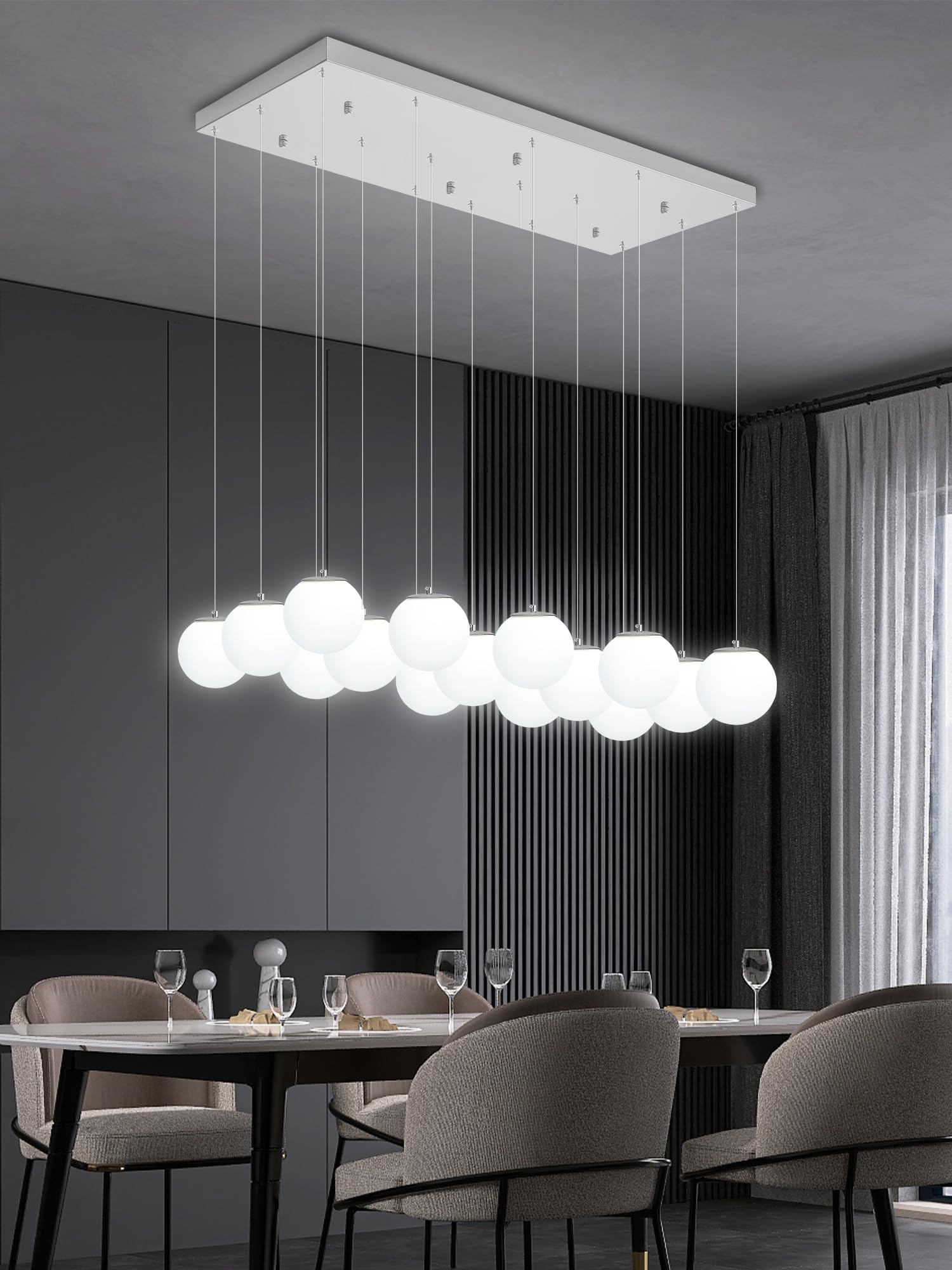 Ykolupty 16-Light Large Chandelier With White Globe Glass Dimmable Ceiling Light Glass Pendant Light For Kitchen Island, Dining