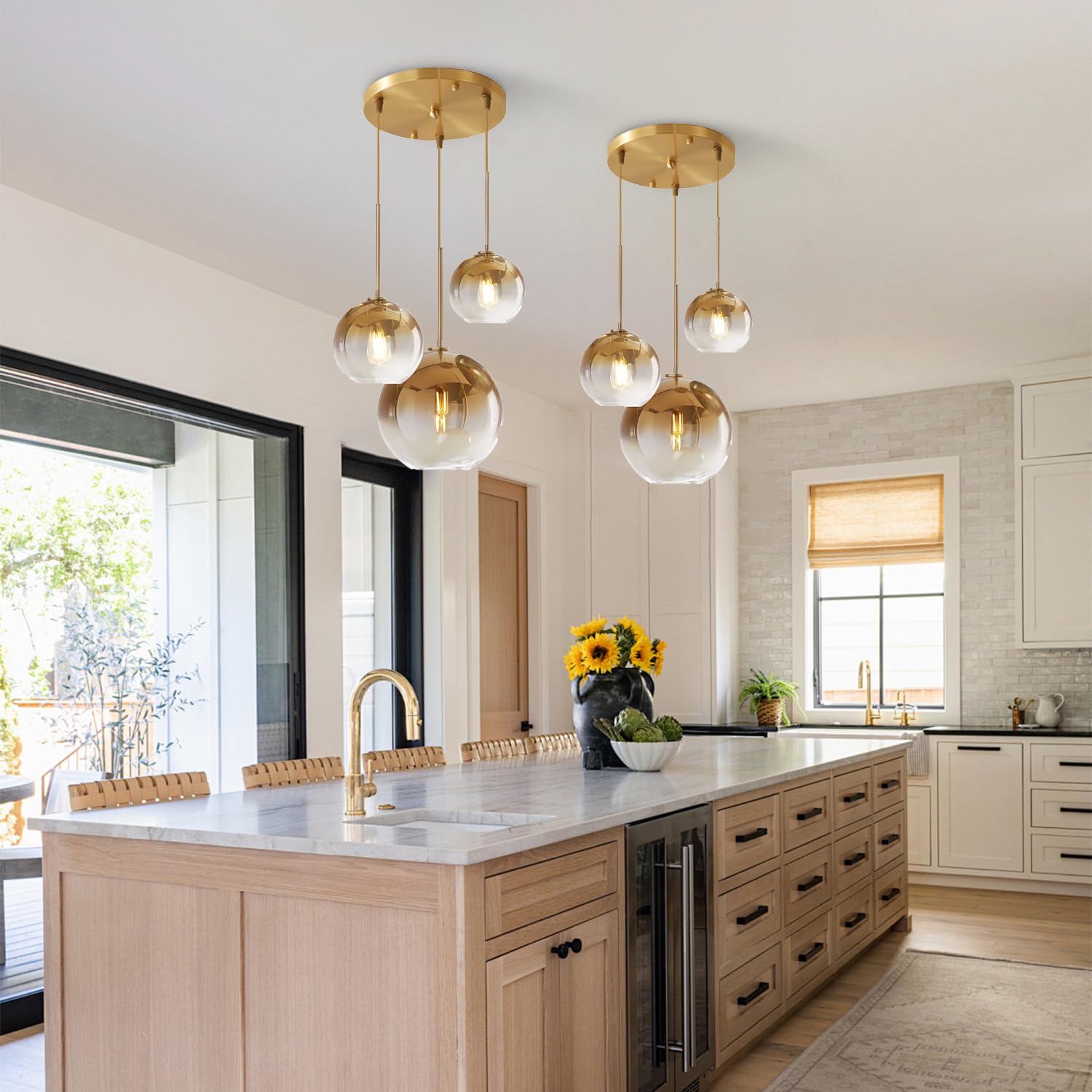 KCO Gold Cluster Pendant Light, 3-Light Chandelier, Mid Century Modern, Metal, 15*20*25cm, Model L1107, Color G-15-20-25
