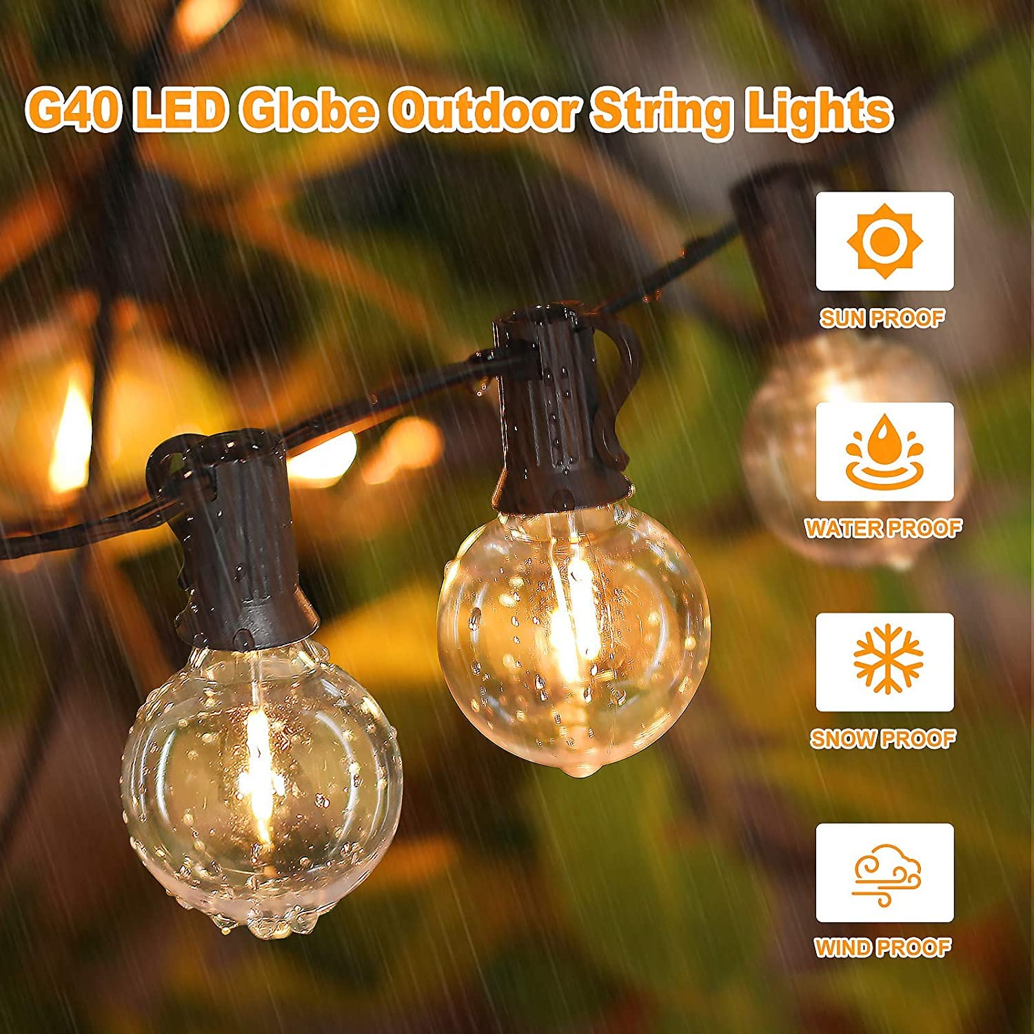 200Ft(100 * 2) Outdoor G40 Led Globe String Lights Dimmable Waterproof Shatterproof Light Strings With 103 Bulbs Connectable Com
