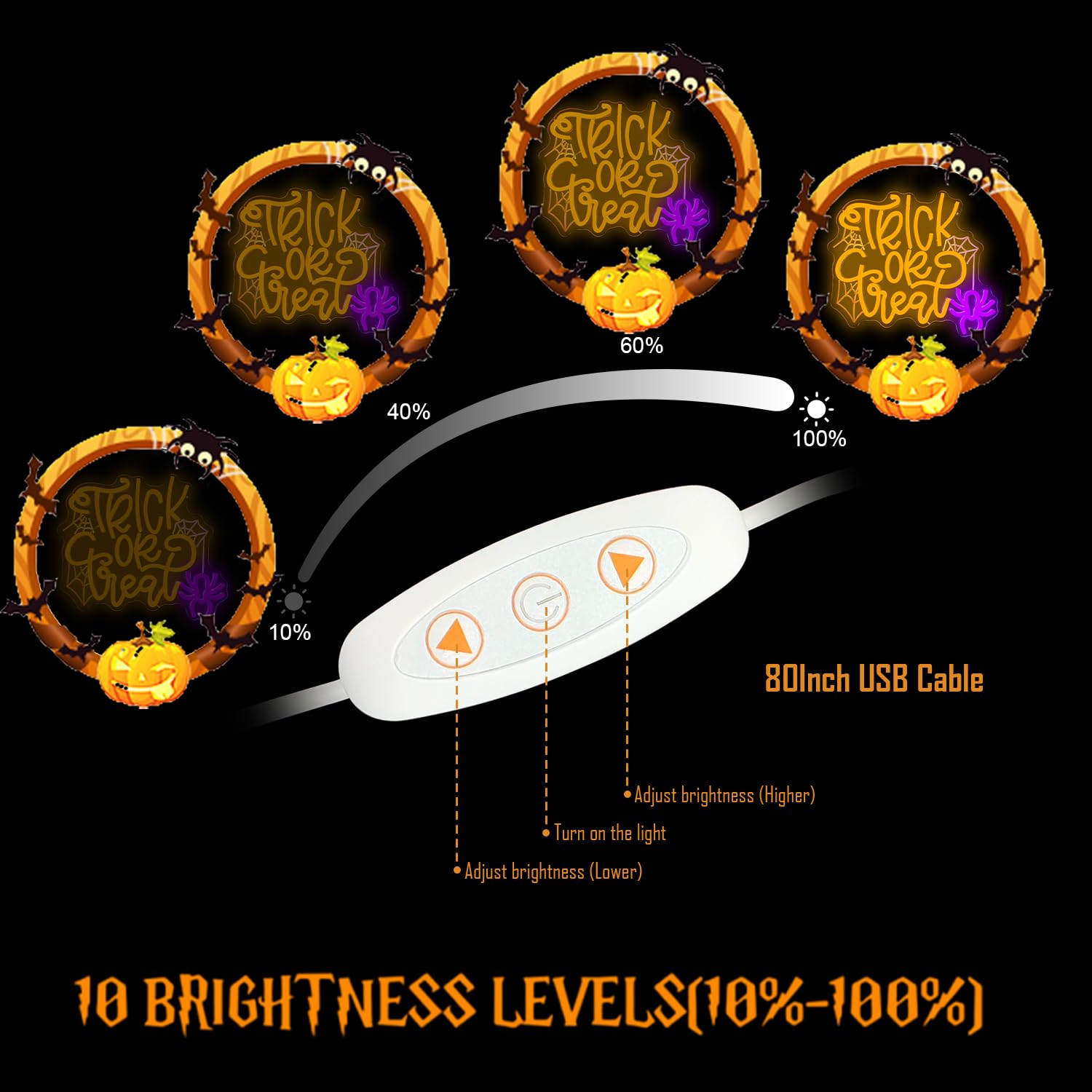 Cheunyar Halloween Neon Sign - Trick Or Treat Wall Decor, Dimmable LED Light, Colorful Acrylic Design