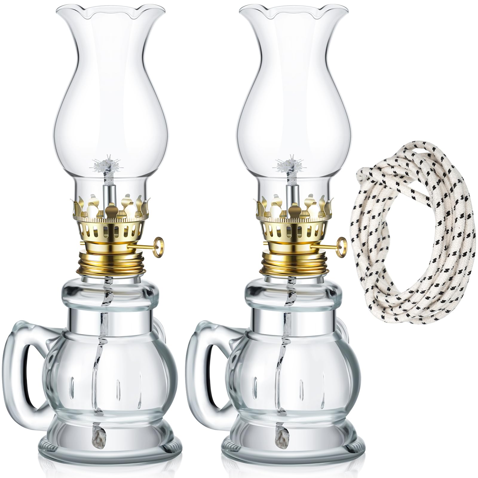 Yexiya 2 Pieces Rustic Oil Lamp Lantern Large Classic Kerosene Lamp Vintage Glass Kerosene Lamp Chamber Oil Lamps with 6.6 ft Extra Oil Lamp Wick for Indoor Use Home Decor Lighting (Fresh)
