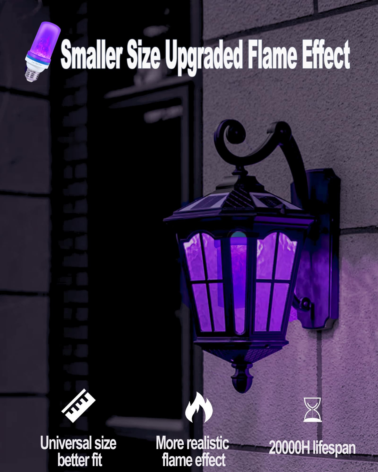 Leinetfor Upgraded Led Purple Flame Light Bulbs - Halloween Decorations Outdoor Light Bulbs,E26/E27 Base Christmas Purple Flickering Light Bulbs Outdoo R, 3W Led Outdoor Led Lights Bulb (4 Pack)