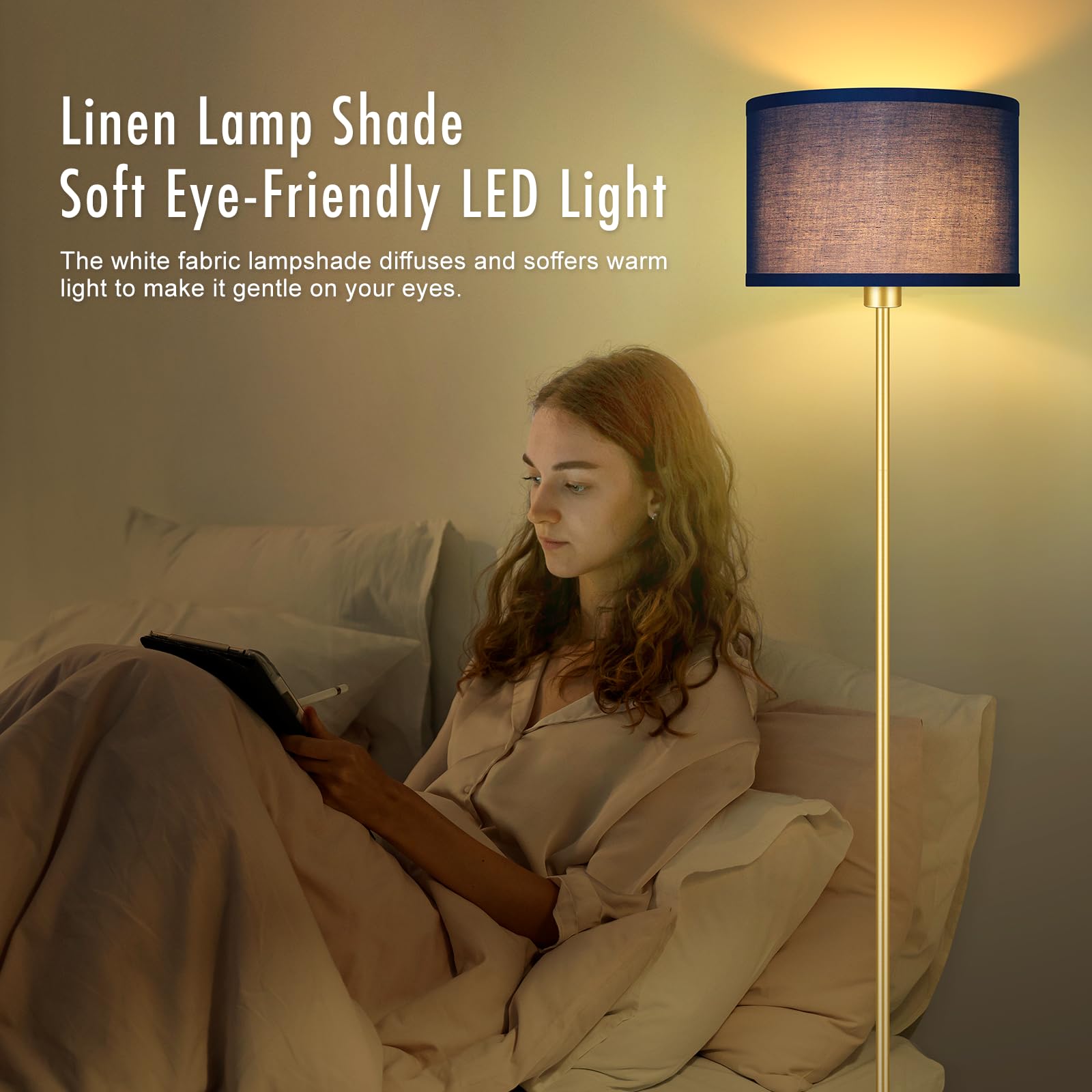 Floor Lamp Blue  Standing Lamp  58  Tall Floor Lamp With Lampshade  Foot Pedal Switch  Modern Simple Floor Lamps For Living Room/Bedroom/Den/Classroom  Gold Lamp For Boys  Gift(Without Bulb)