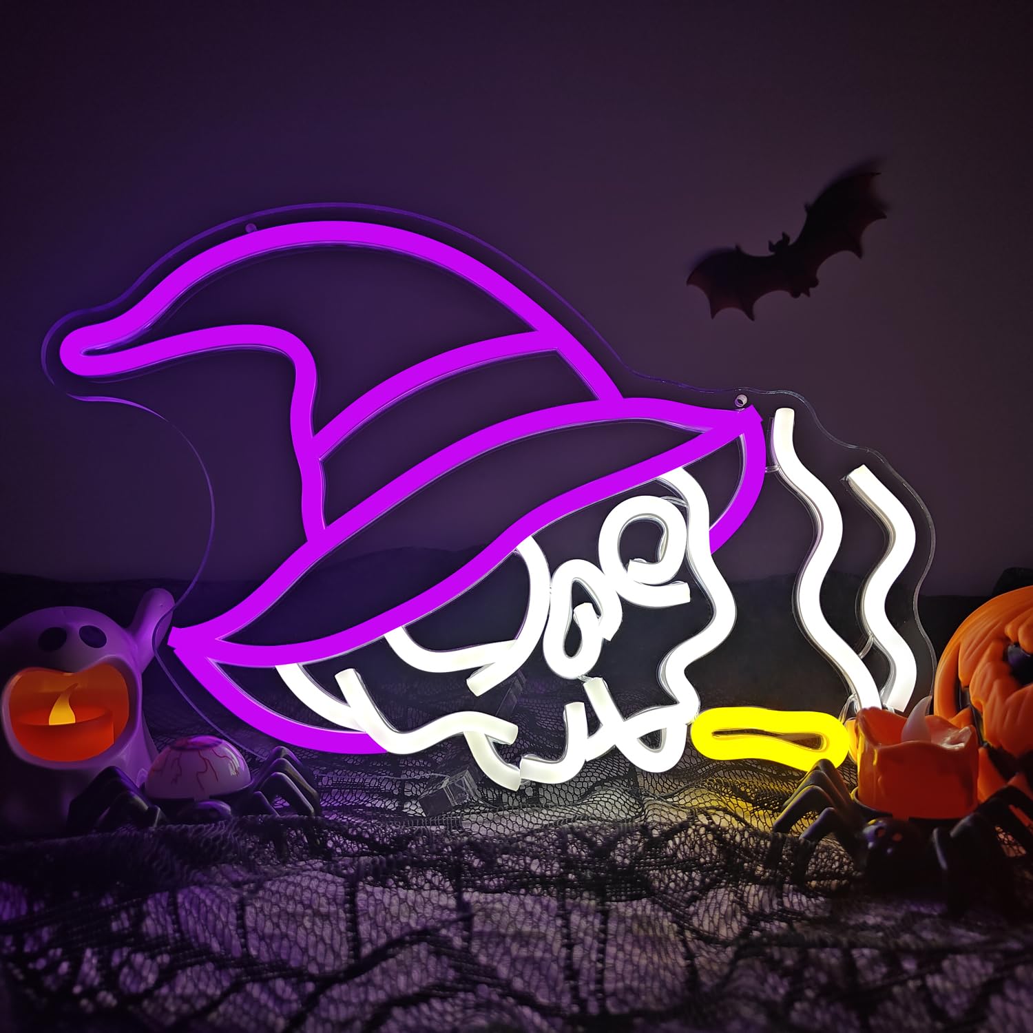 Halloween Neon Sign Dimmable Skeleton Skull Neon Sign for Wall Decor Halloween Decoration Retro Skull Light Led Halloween Ghost Hanging Neon Light Sign for Bedroom, Window, Party Gifts