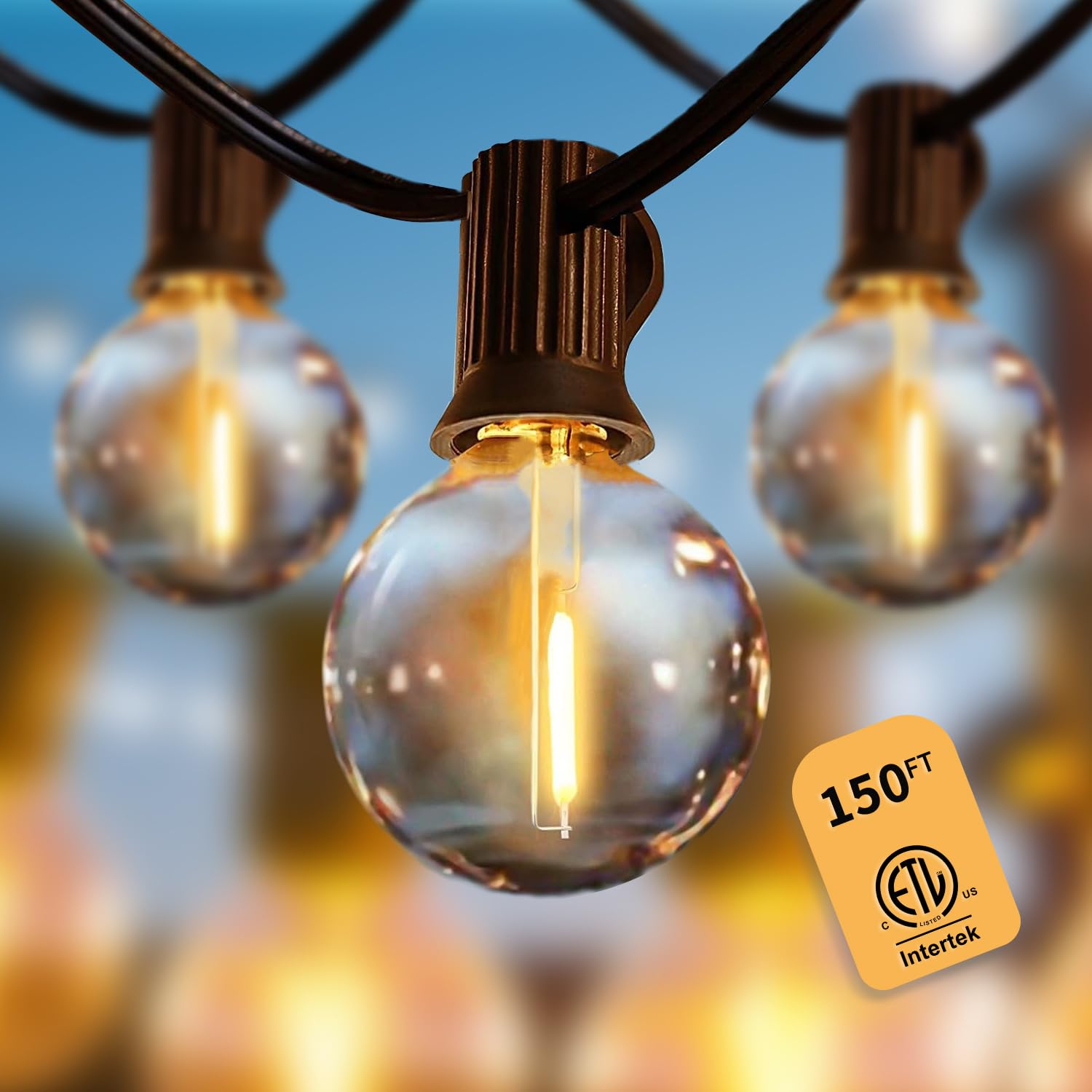 Yuusei 150Ft Outdoor String Lights With 77 Shatterproof Bulbs - G40 Globe Patio Lights, Black