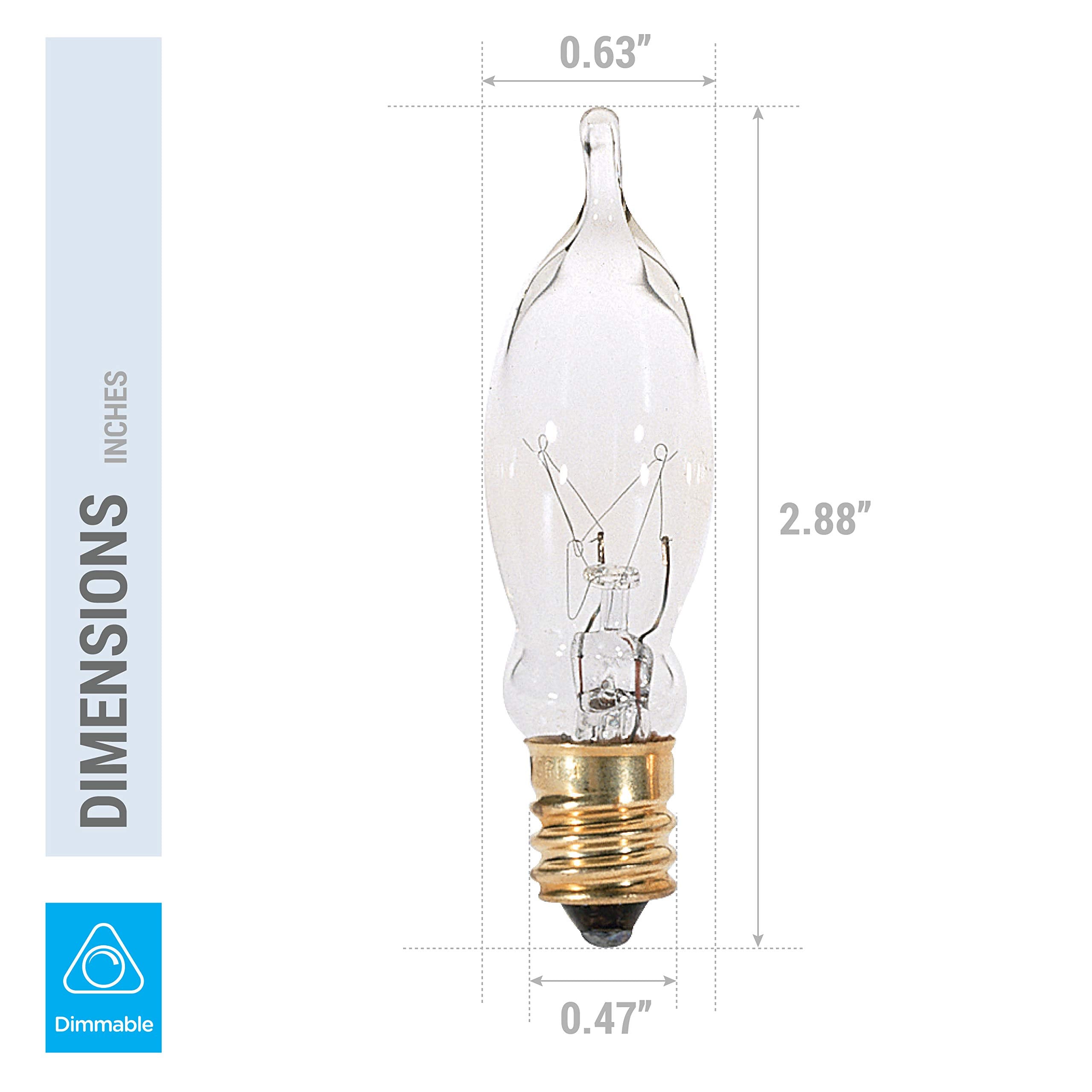 Kor (12 Pack) 7.5Cfc/15/3 7.5W 120 Volt, Flame Candelabra Tip Chandelier Bulb, Clear Ca5 Incandescent, Petite Decorative Lamp, E