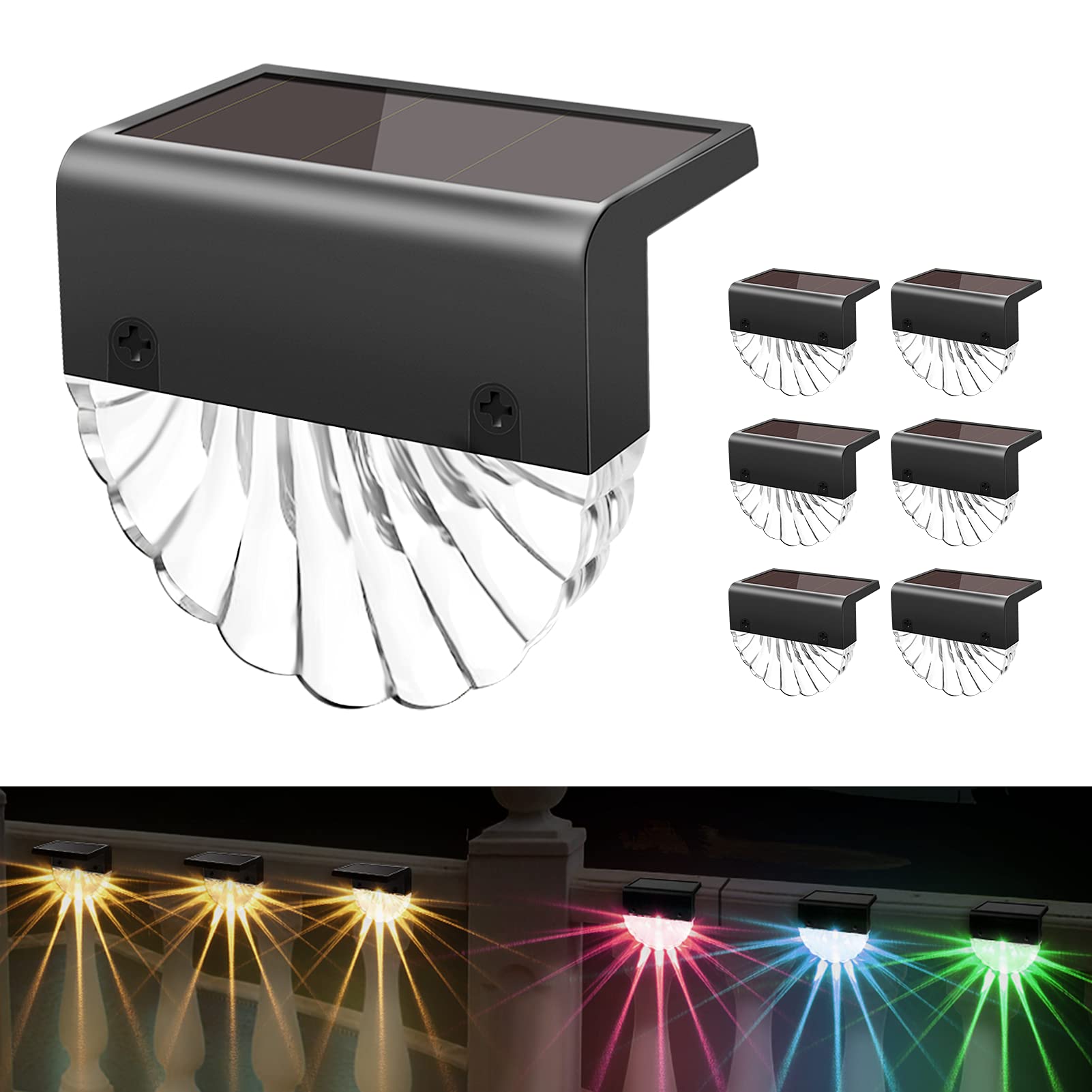 BUNEE Solar Deck Lights Outdoor - 6 Pack Solar Fence Lights Waterproof Solar Stair Lights Outdoor Solar Lights Decor for Backyar
