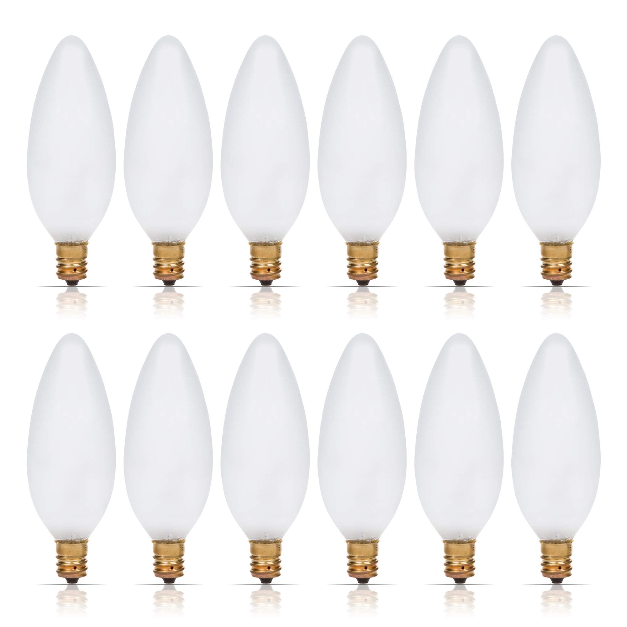 Simba Lighting Candelabra Torpedo Frosted B10 40W E12 Base (12 Pack) Decorative Incandescent Light Bulbs 120V For Chandeliers, C