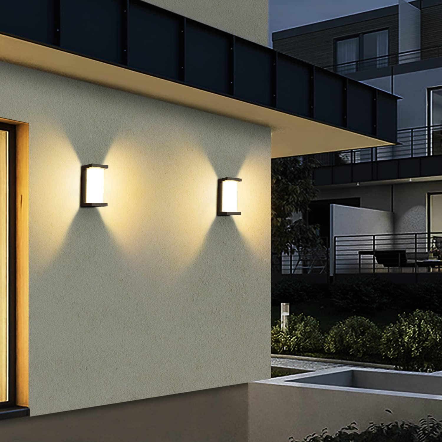 Juyace 18W Outdoor Porch Lights 4 Pack, Modern Black Wall Sconces, 1800Lm, 3000K Warm White, IP65 Waterproof, Model KU1287D