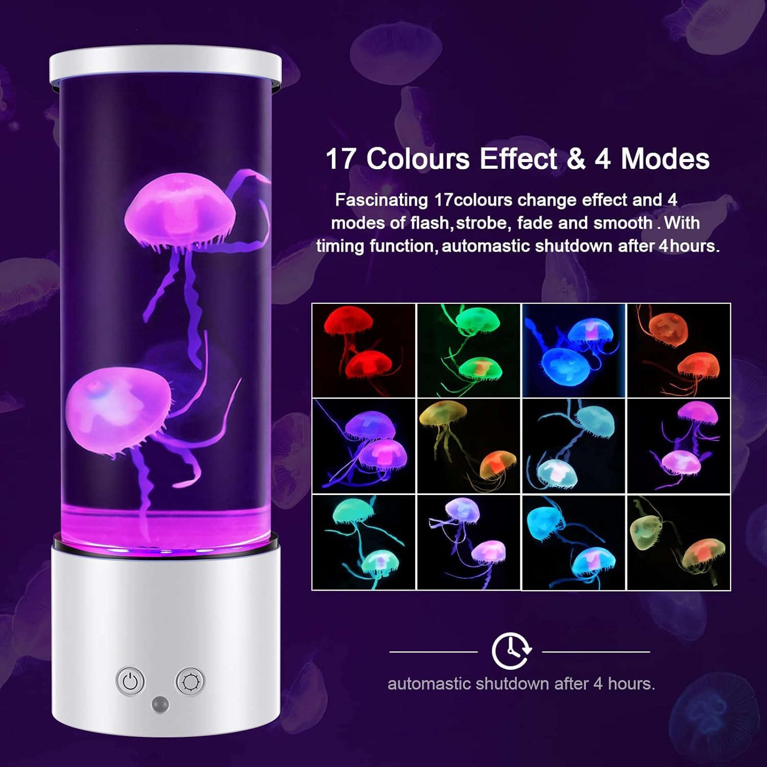 AONESY Jellyfish Lamp, 17 Color Changing Mood Light, 11.73", White, Model 6606B-1, Perfect for Home Office and Kids' Room Decor