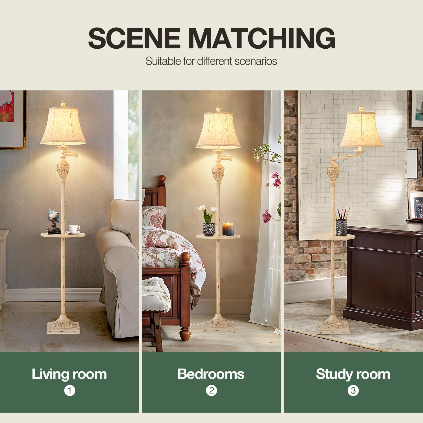 Traditional Led Floor Lamp With 350? Adjustable Swing Arm Lamp - Vintage Pole Lamp Swing Arm For Living Room, Bedroom And Office