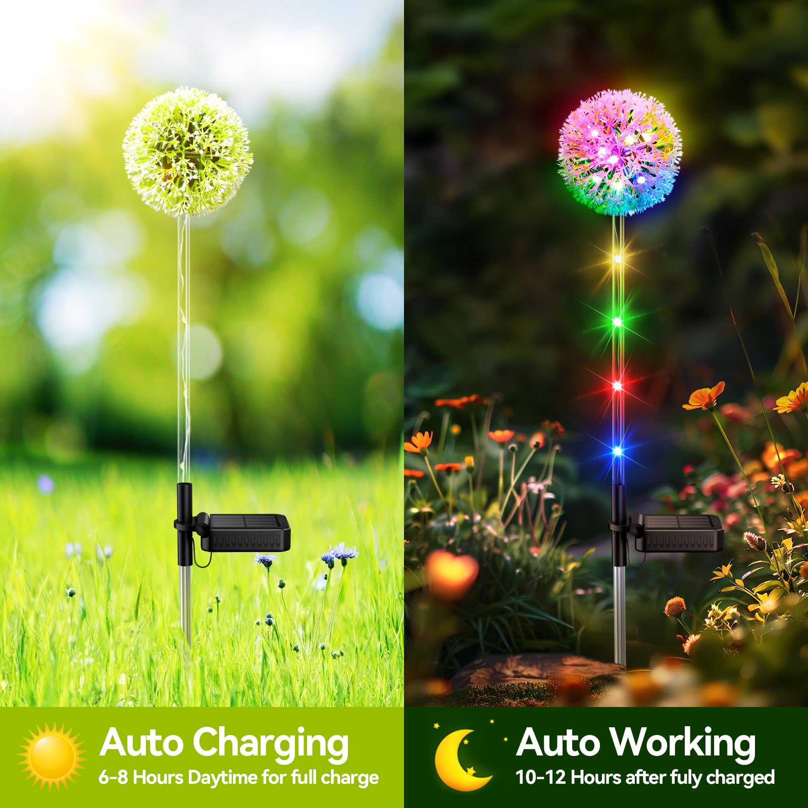 Bonlion 4 Pack Solar Garden Lights - Colorful Led Dandelion Decor, Waterproof Outdoor Lighting