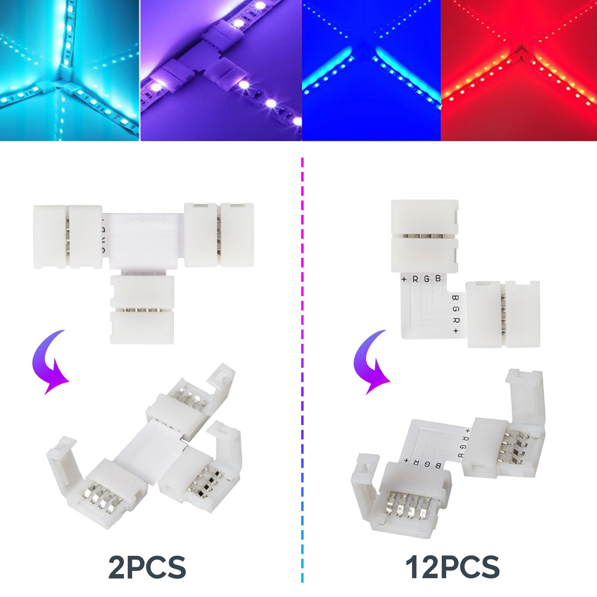 Fumenton Led Strip Connector Kit For 5050 10Mm 4Pin,Includes 8 Types Of Solderless Led Strip Accessories,Provides Most Parts For
