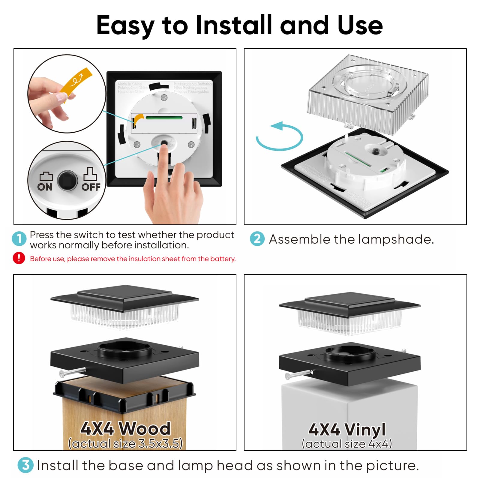 4X4 Post Solar Lights Outdoor: 12 Pack 2 Lighting Modes Fence Deck Cap Lights - Waterproof Solar Powered For Wooden Vinyl Lamp P