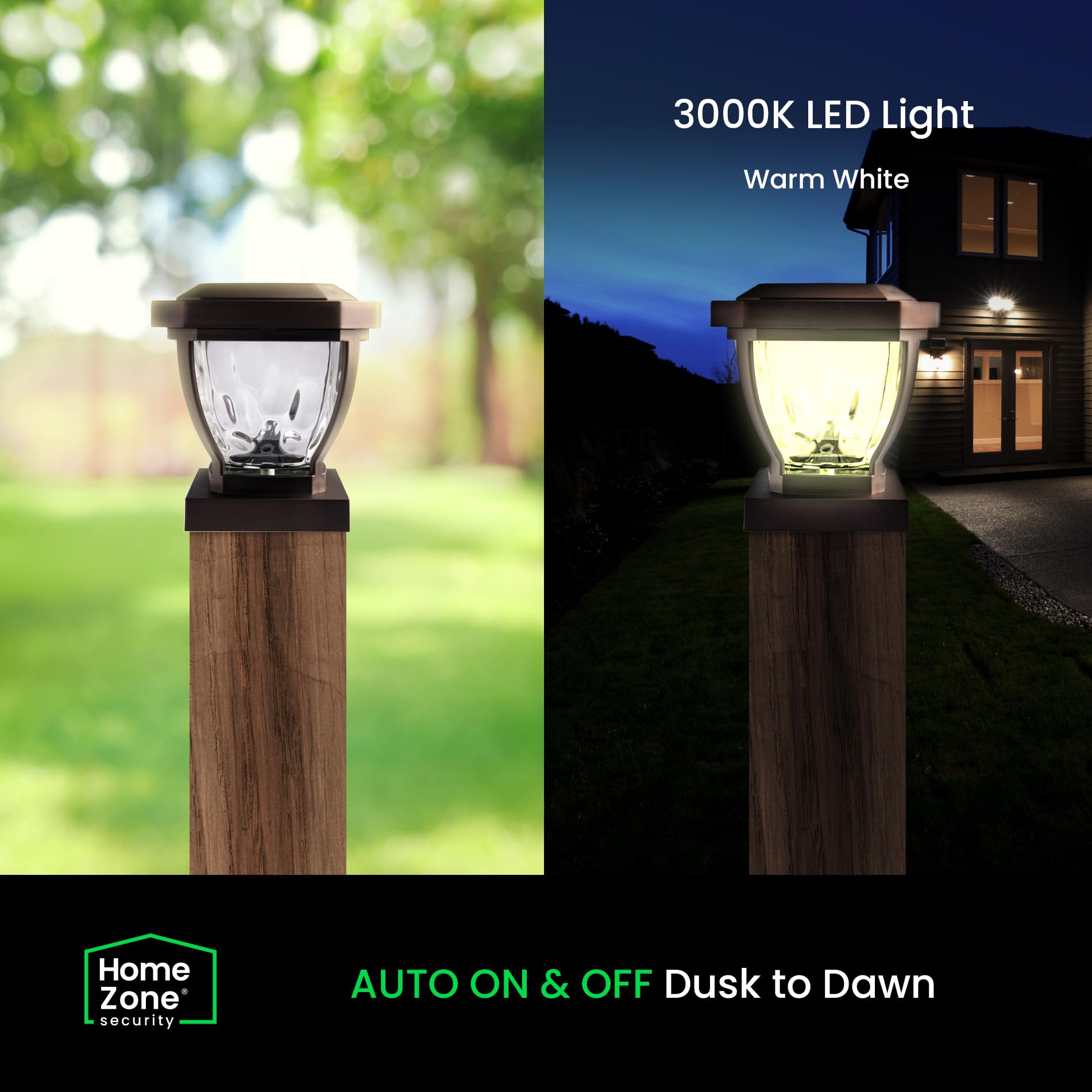 Home Zone Solar Post Cap Lights - Glass LED Outdoor 4x4 (3.5 x 3.5 in.) - Bronze - Model ELI1403V - 2-Pack