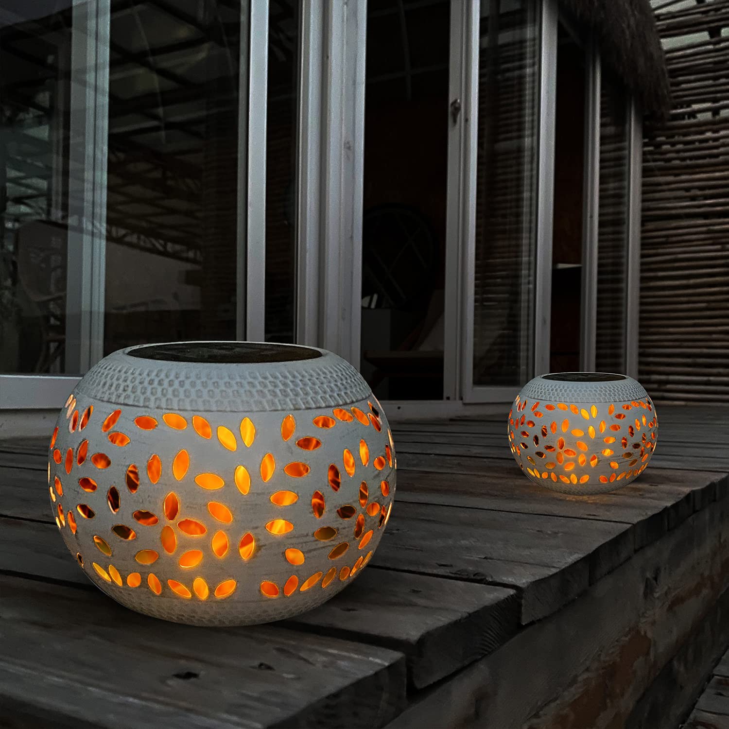 Solar Table Lights Outdoor Waterproof - Dancing Flickering Flame Lamp White Metal Tabletop Light Solar Powered Decorative Lighti