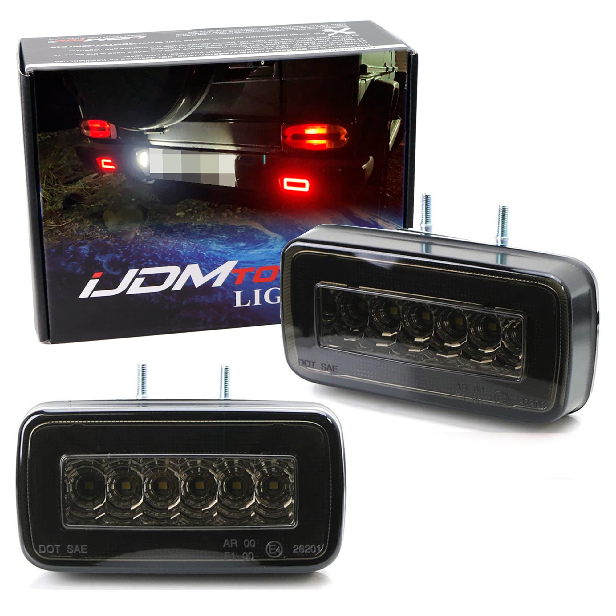 Ijdmtoy Smoked Lens 3-In-1 Led Rear Fog Backup Light Kit Compatible With 1986-2018 Mercedes Benz W463 G-Class G500 G550 G55 G63 Amg, Functions As Rear Fog Driving Brake & Reverse Lights