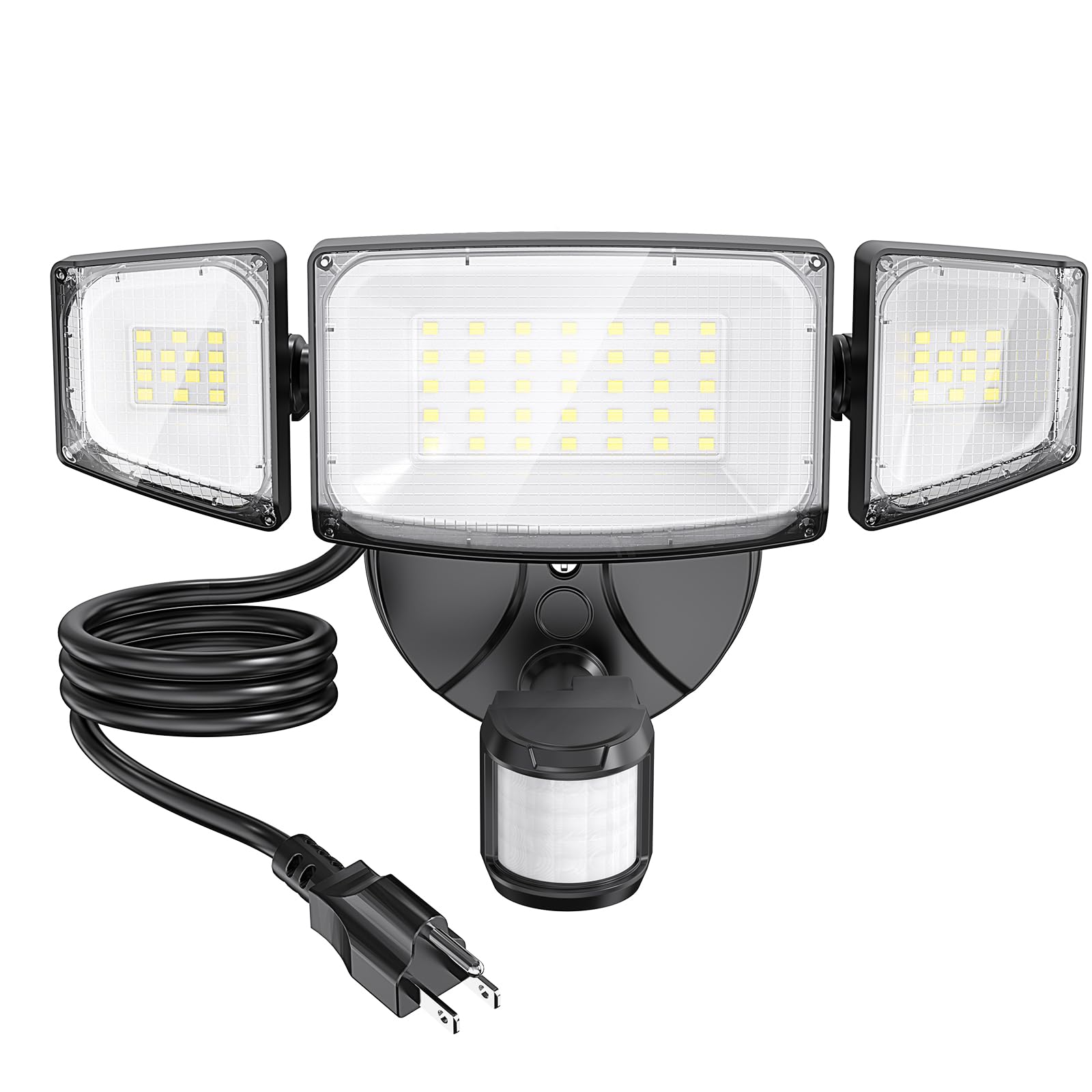 Olafus 42W Motion Sensor Outdoor Light Plug-in, 5000LM LED Security Light, IP65 Waterproof, Black, Model 3-LBG55M