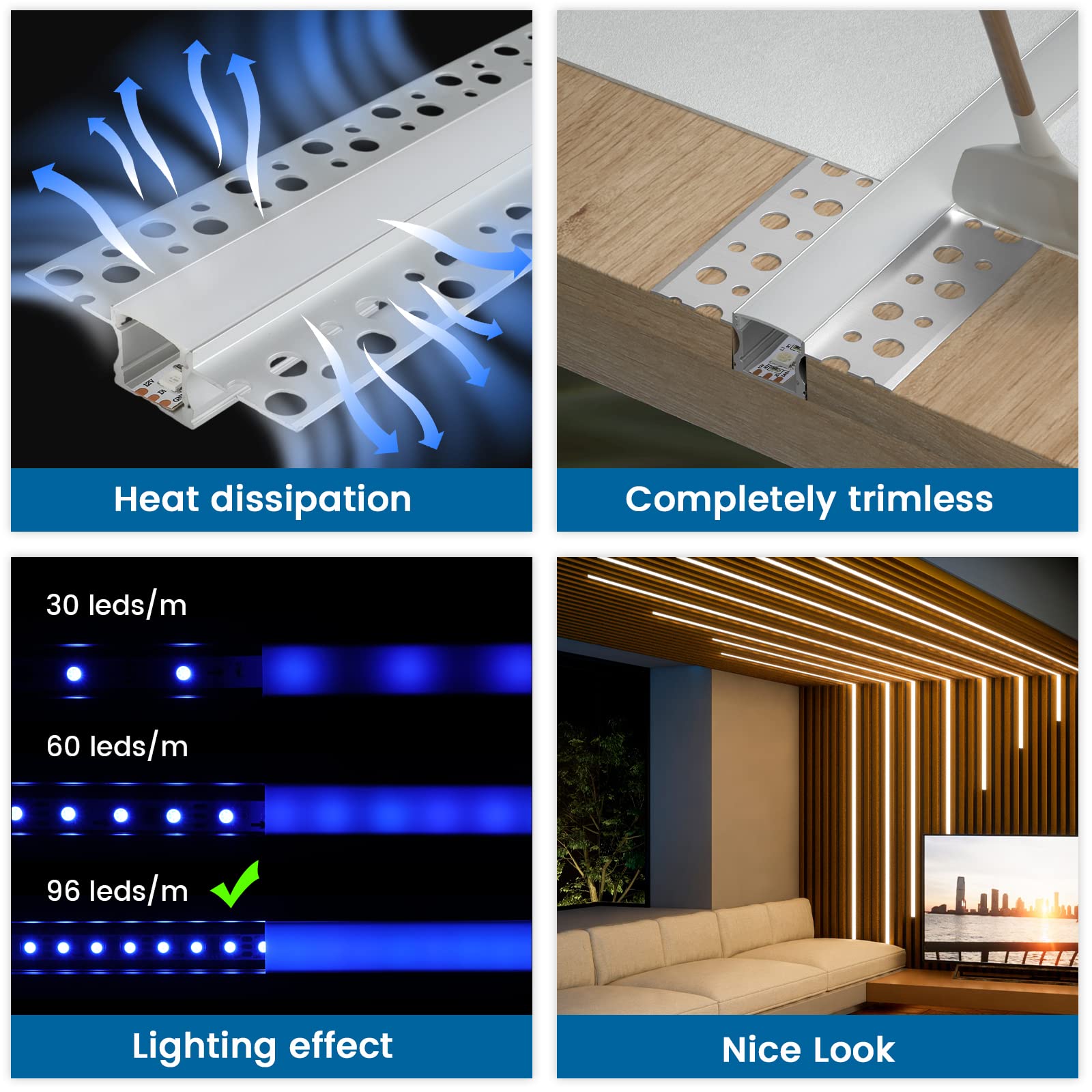 Muzata LED Strip Diffuser Channel, 10Pack, 3.3FT/1M, Aluminum, White, Model MZZ575