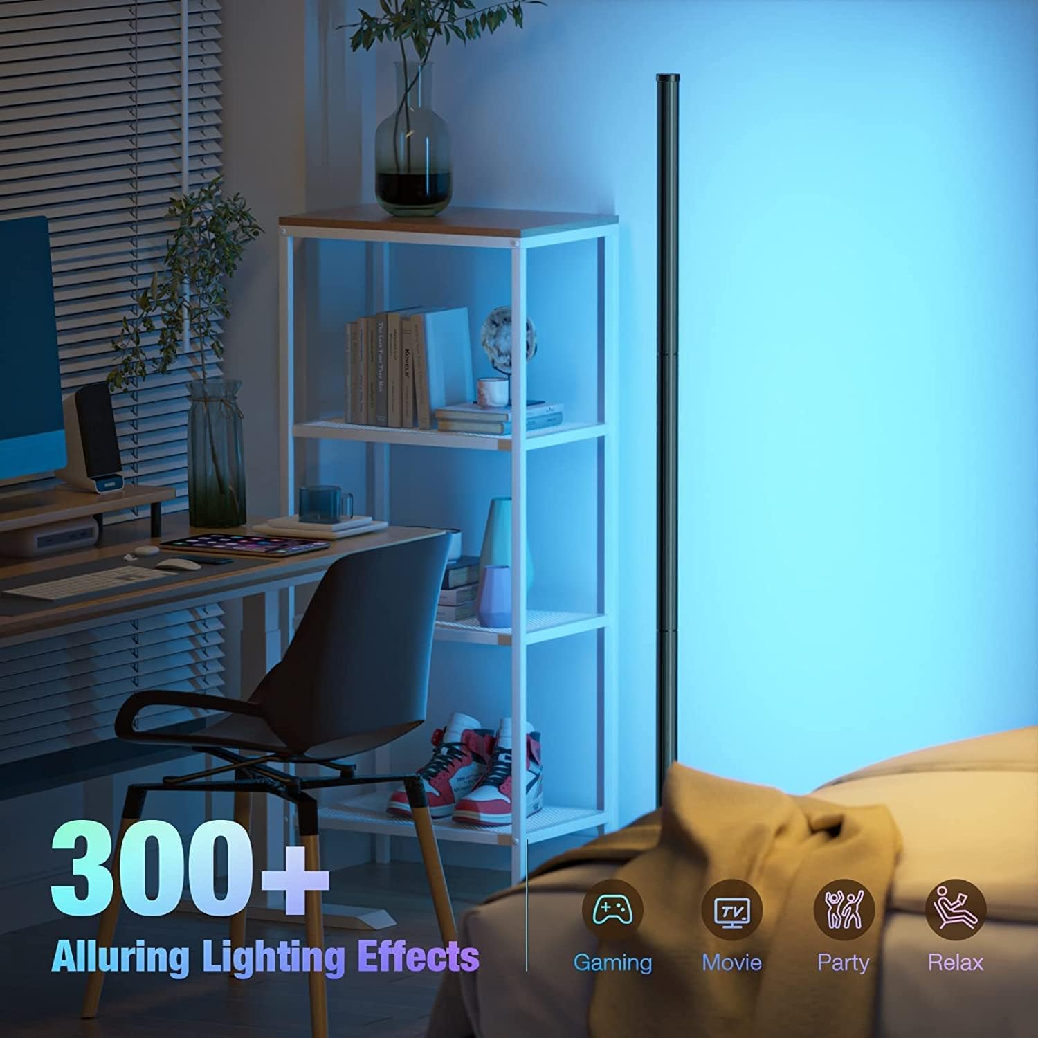 Uocub LED Floor Lamp, RGB Corner Floor Lamp with APP Remote Control,Black Standing Lamp with 16 Million Colors Changing Ambience