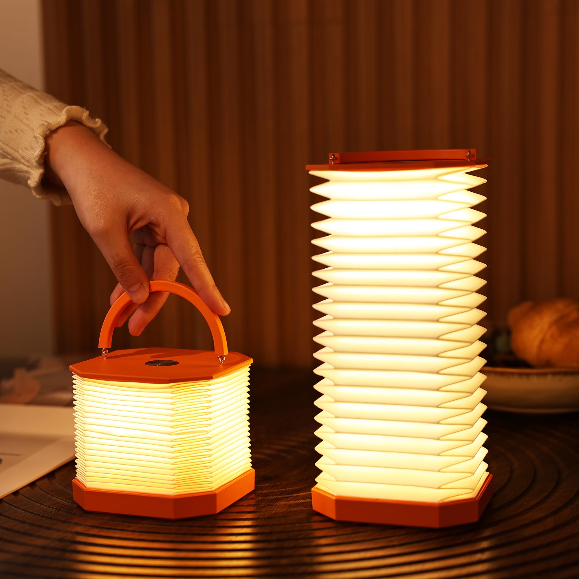 Ba suns Portable Paper Lamp,White Accordion Desk Lamp,Japanese Lanterns lamp for Home Decoration and Gift,Dimmable Bedside Lamp,