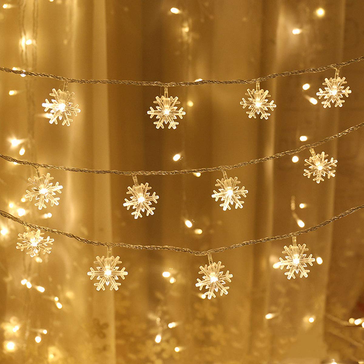 Wesgen Christmas Lights,Color Change Snowflake String Lights Battery Operated Waterproof 20Ft, 40Led For Xmas Garden Patio Bedro