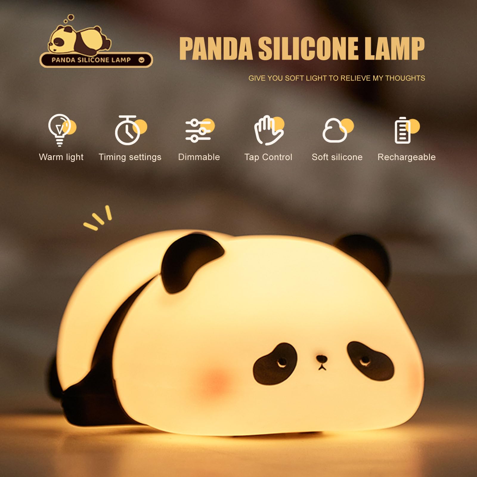 AGEK Panda Night Light for Kids, Cute Panda Lamp Silicone Nursery Night Light Bedroom Nightlights USB Rechargeable Bedside Lamp