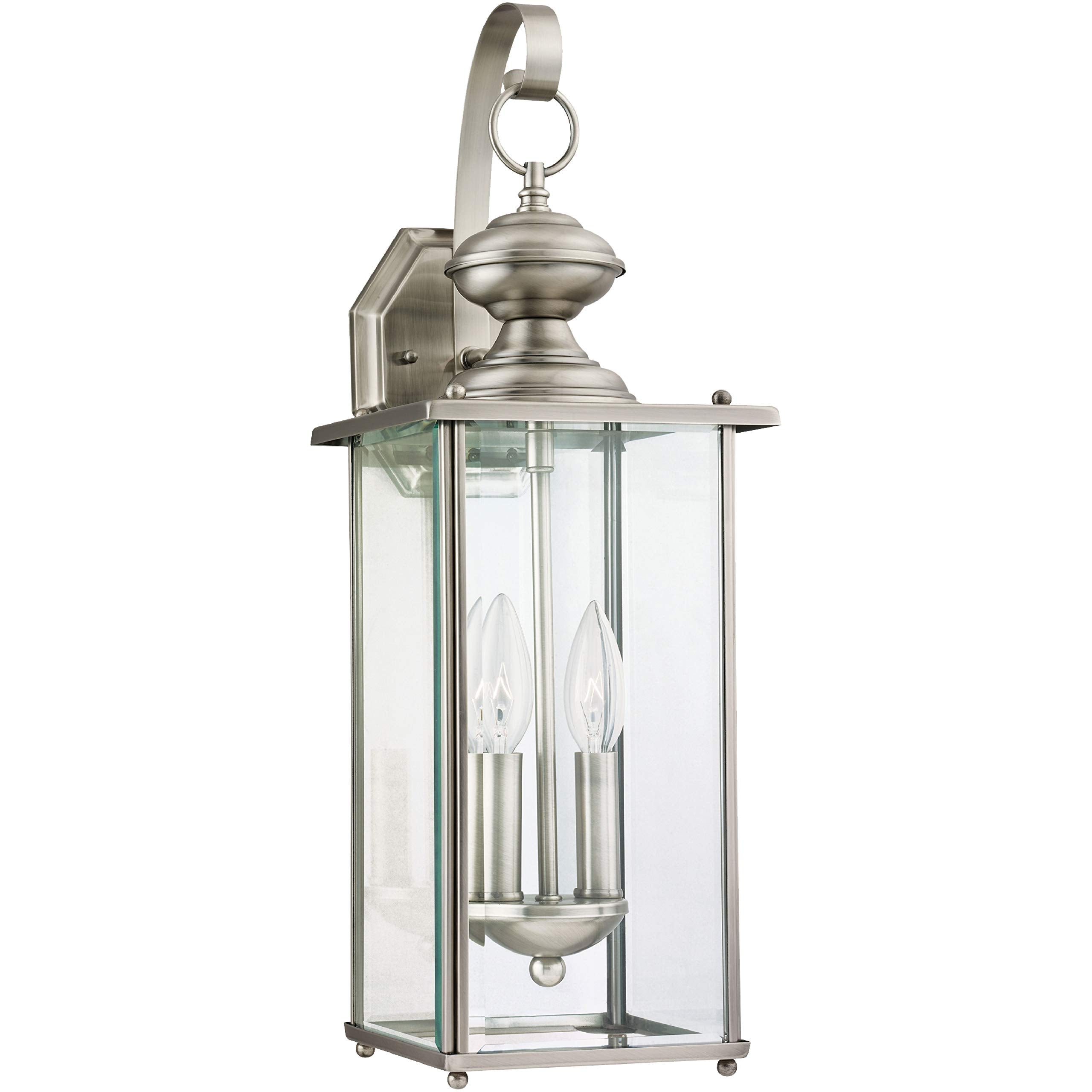 Sea Gull Lighting Jamestowne Two-Light Outdoor Wall Lantern, Antique Brushed Nickel Finish, Silver, Model 8468-965