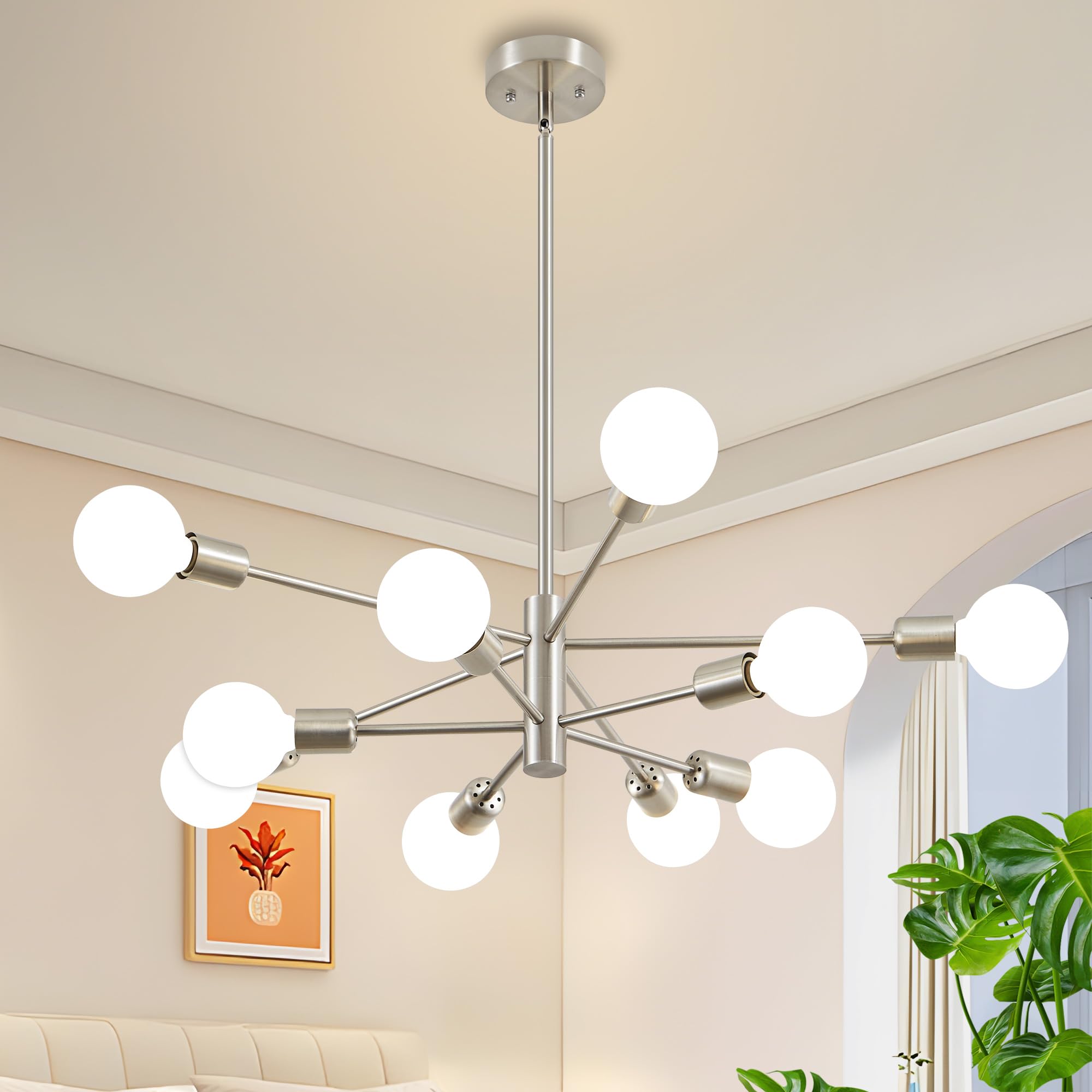 Deyidn Sputnik Chandelier Modern Brushed Nickel Chandeliers Mid Century Ceiling Lighting Fixture for Living Room, Kitchen, Bedro