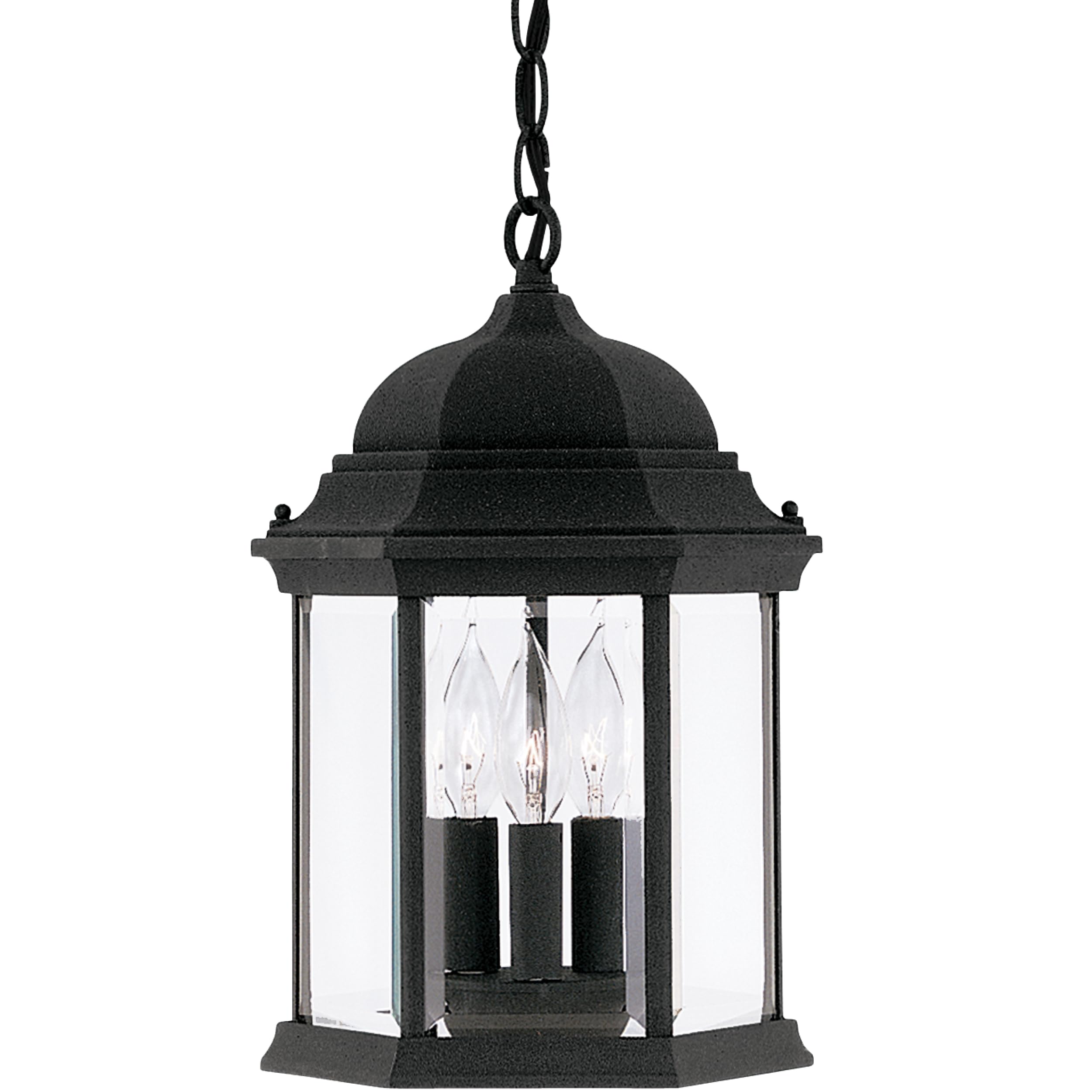 DESIGNERS FOUNTAIN 3-Light Devonshire Hanging Lamp, 10 Inch Outdoor Lantern Lighting Fixture, Clear Glass Lighting, Black, 2984-