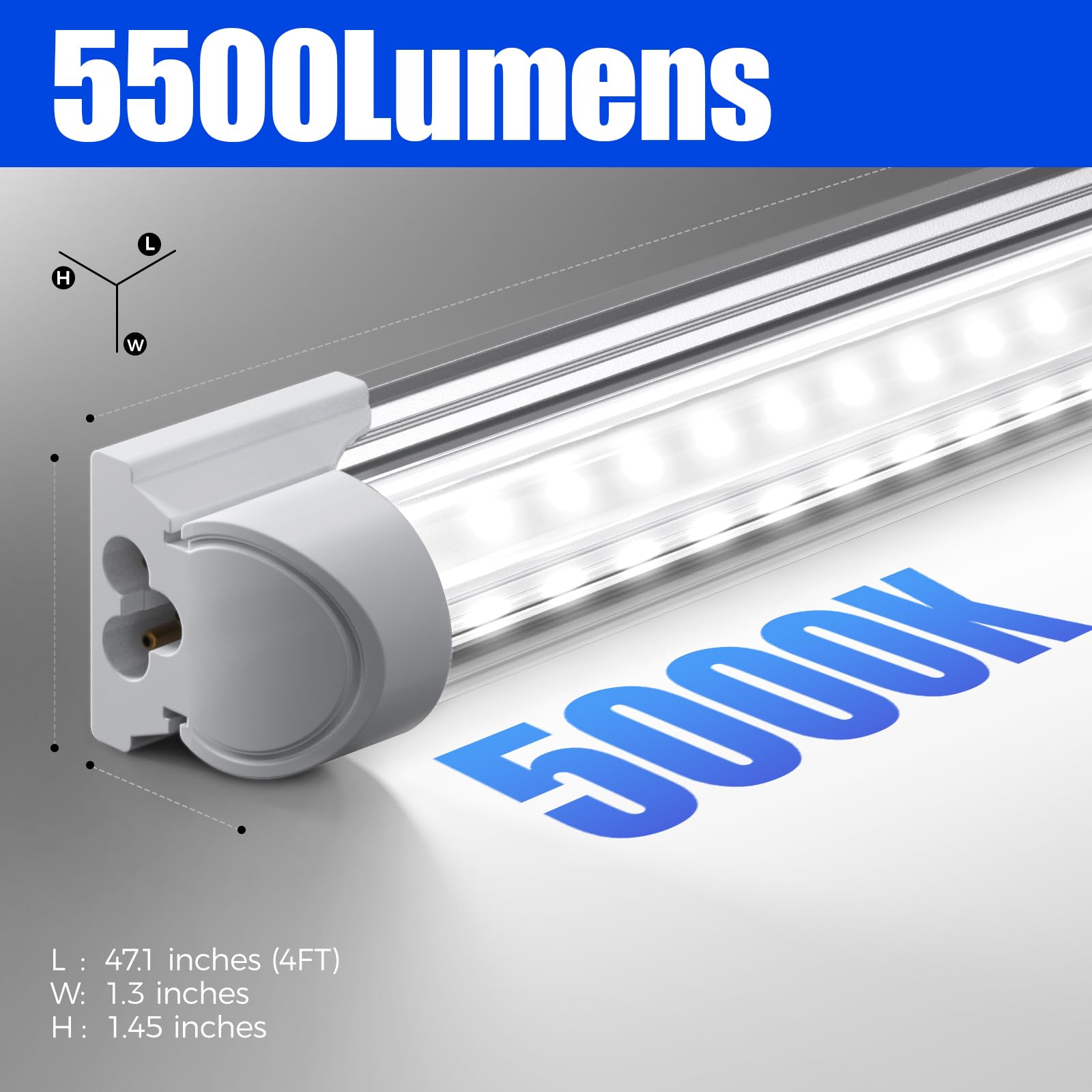 Barrina Led Shop Light, 4Ft 40W 5500Lm 5000K Daylight White, V Shape, Clear Cover, Linkable With Plug, T8 Led Tube Lights, Etl L