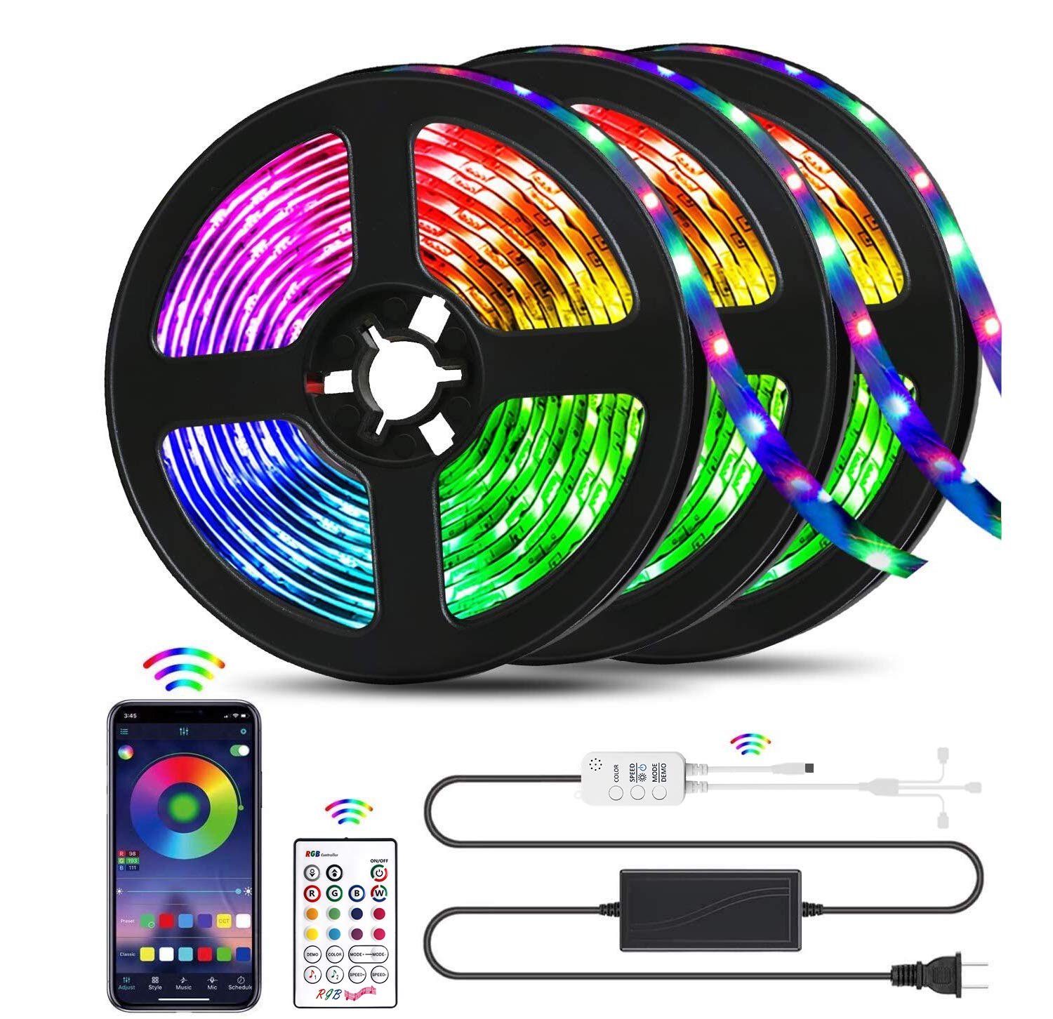 Qzyl 49.2Ft Led Strip Lights, Multicolor Music Sync Rope Lights With Remote For Home Decor