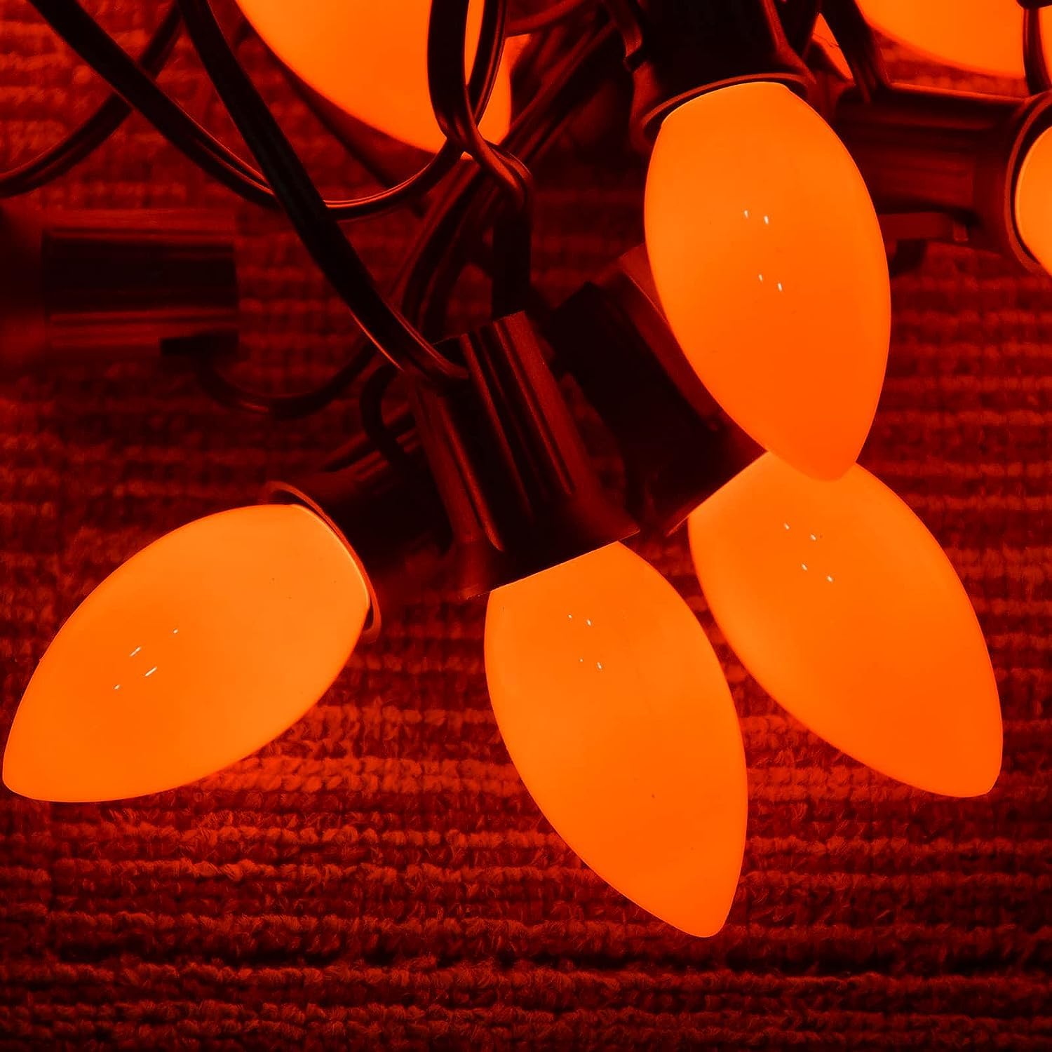 SUNSGNE C9 Orange Outdoor Halloween Night Light Bulbs, 25 Pack, E17/C9 Base, 7 Watt, Glass, Ideal for Indoor/Outdoor Use