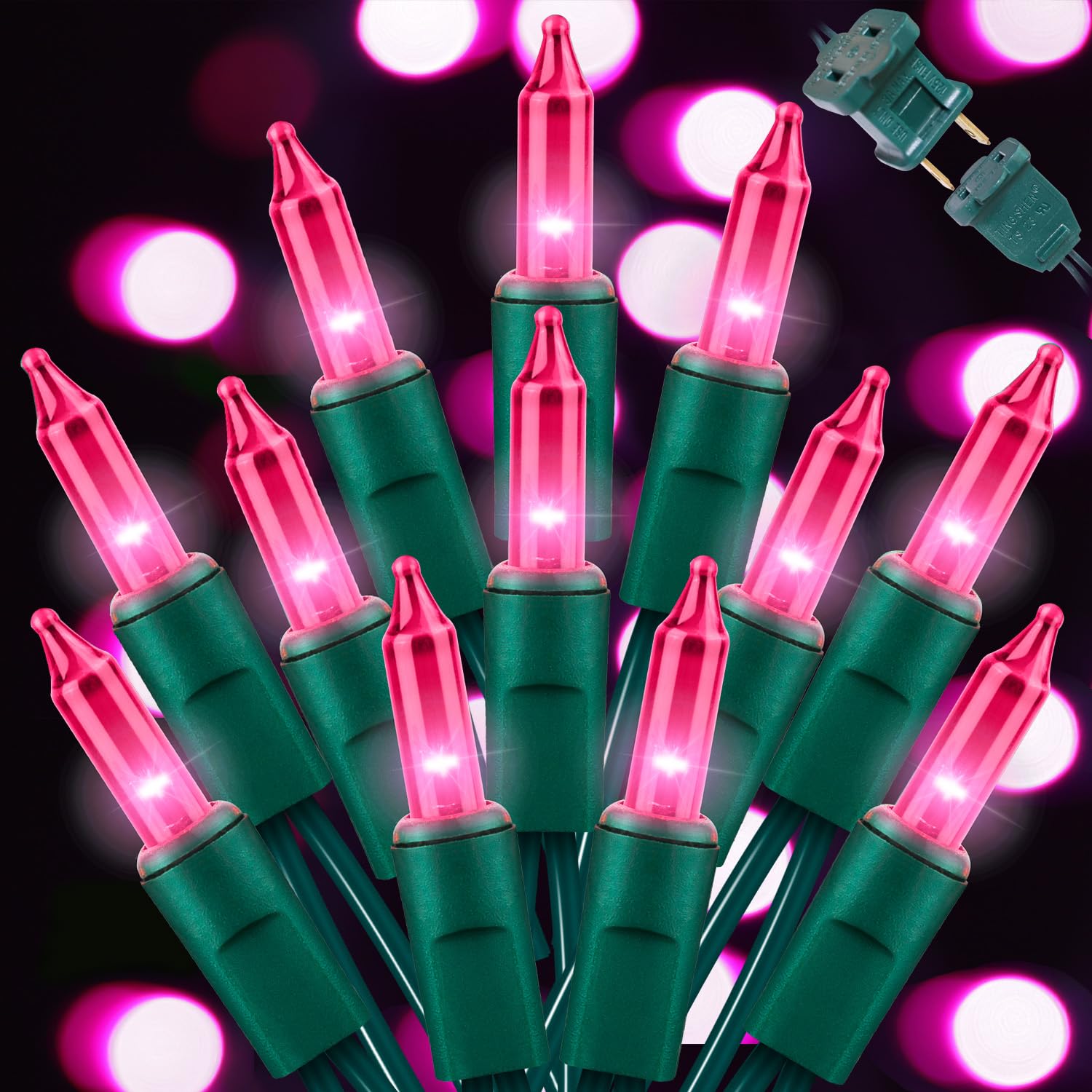 Lamphome Pink Christmas ValentineS String Lights 100 Mini Incandescent Fairy Light Decor 20 Ft Green Wire Indoor & Outdoor Party Patio Bedroom  Xmas Tree Garland Easter Holiday Decoration