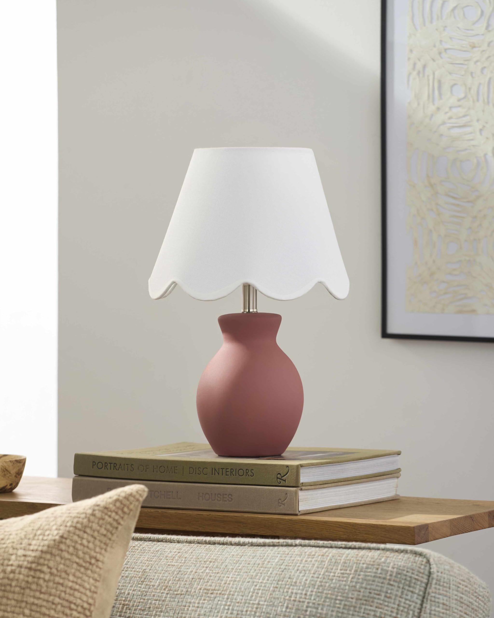 BoutiqueRugs Salgareda Boho Ceramic Bedside Table Lamp - 15inH x 8inW x 8inD - White, Brown