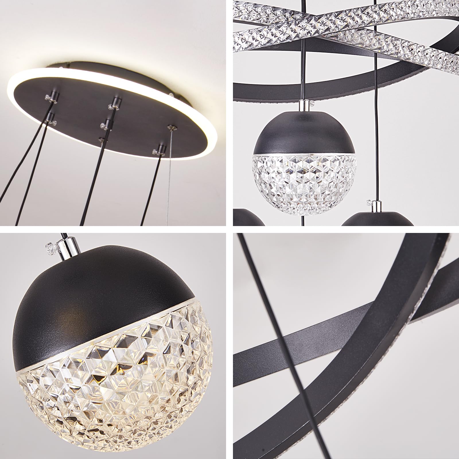 Spavzeme Modern Led Chandeliers, Dimmable 3-Color Kitchen Island Pendant Light For Dining Room, Bedroom, Living Room, Contempora