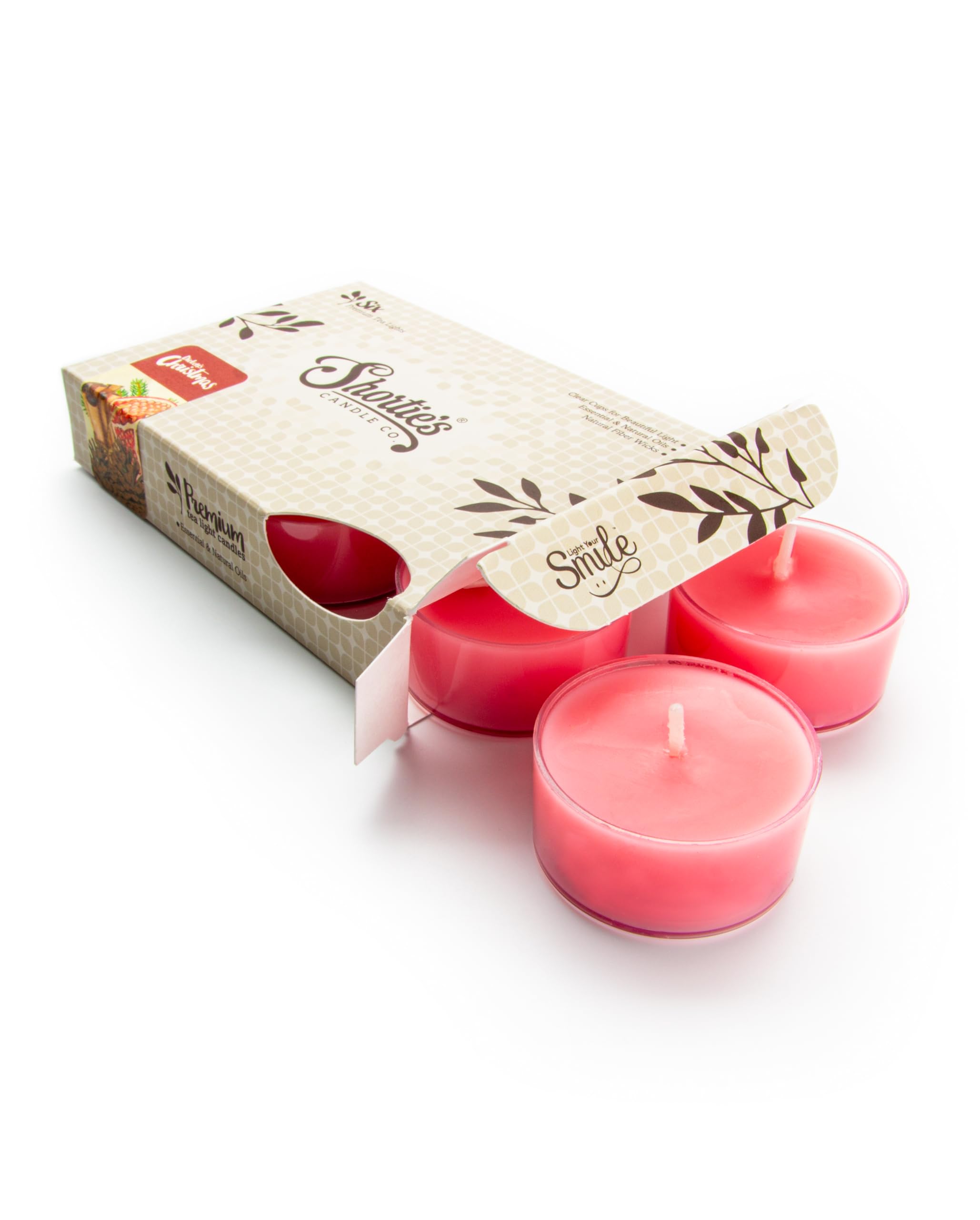 Shorties Candle Company Dickens Christmas enhanced Tealight Candles - 6 Pink Scented Tea Lights - Paraffin Wax - Holiday Collection