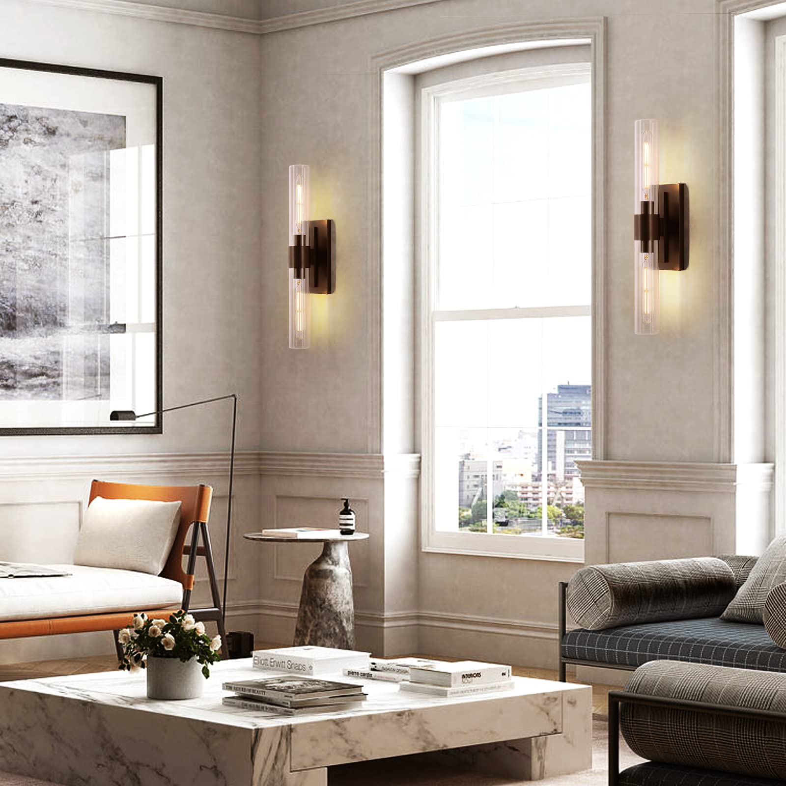 Zhtiechui Modern Wall Sconces, 22.8In Black, 2-Light Indoor Wall Mounted Sconces, Bathroom Vanity Light For Living Room, Bedroom