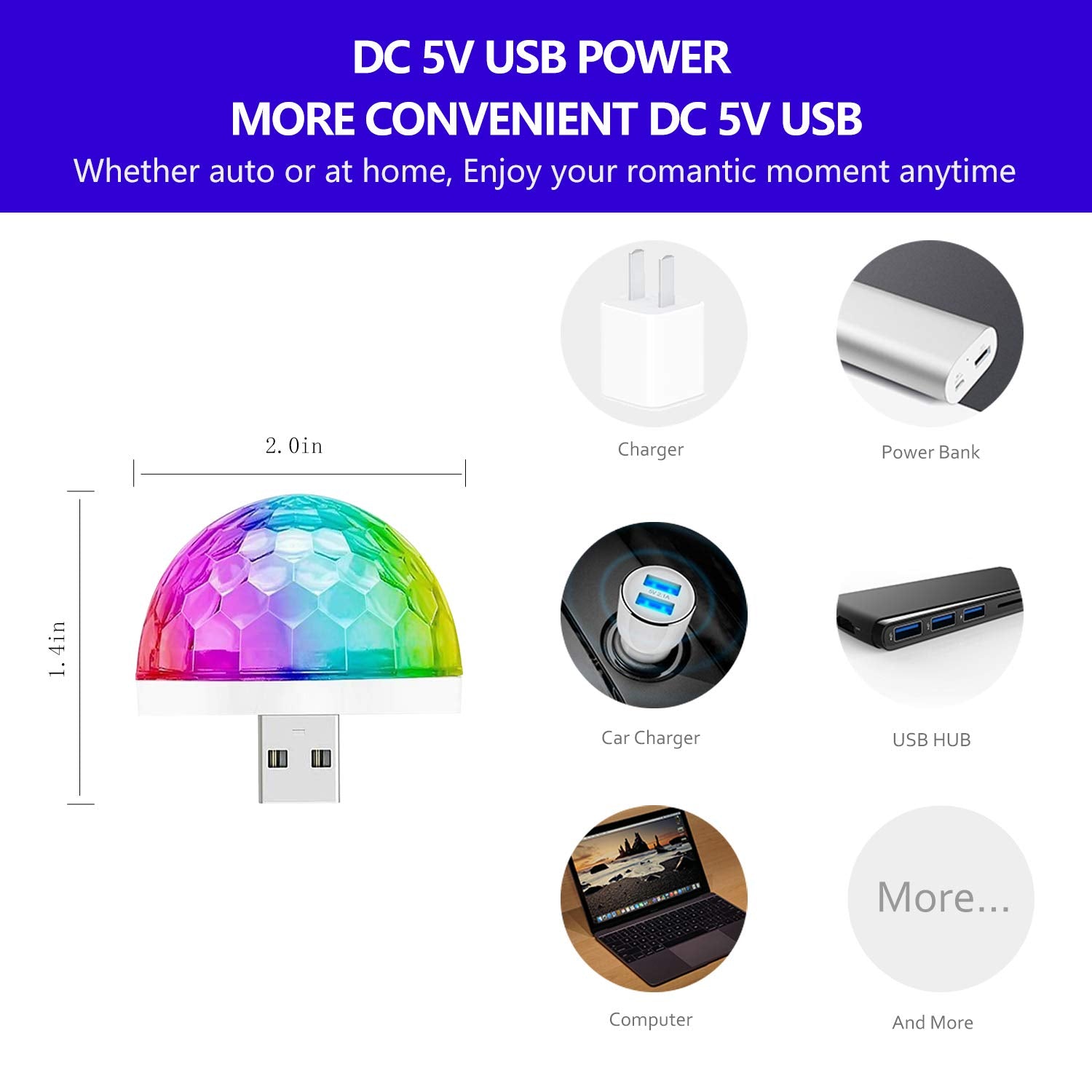 Usb Mini Disco Light With Flexible Usb Extender, 3Packs, Sound Activated Party Lights Dj Disco Ball Stage Lights-Multi Colors Le