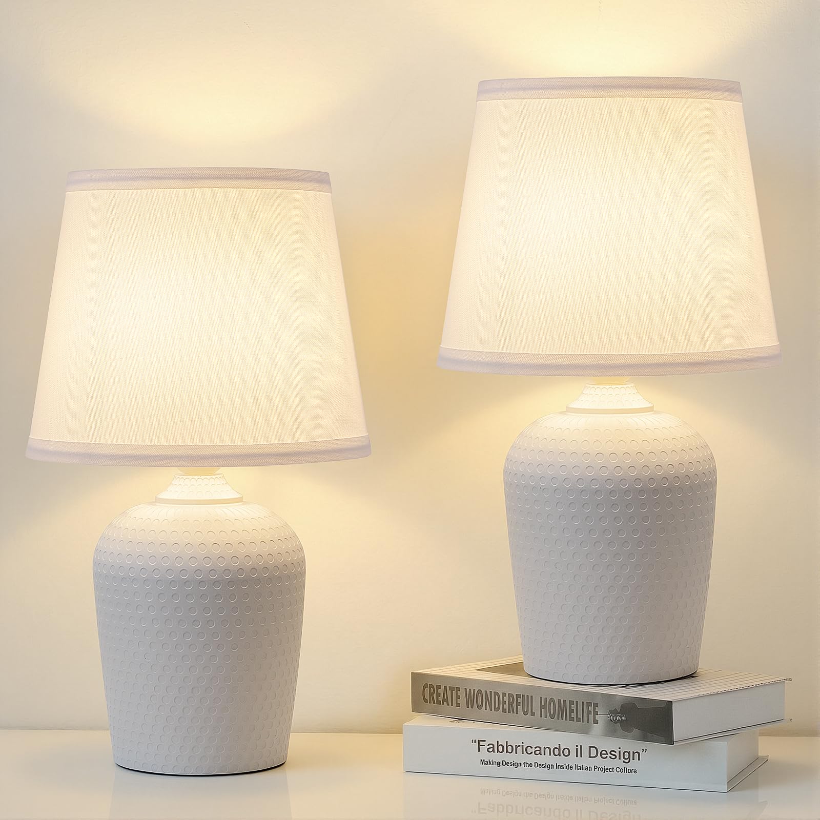 Sucolite 16 Table Lamps Set of 2  Bedside Nightstand Lamps for Bedroom Kids Room  Cute Desk Lamps with Studded Texture Base for Reading Nursery Living Room Office  White