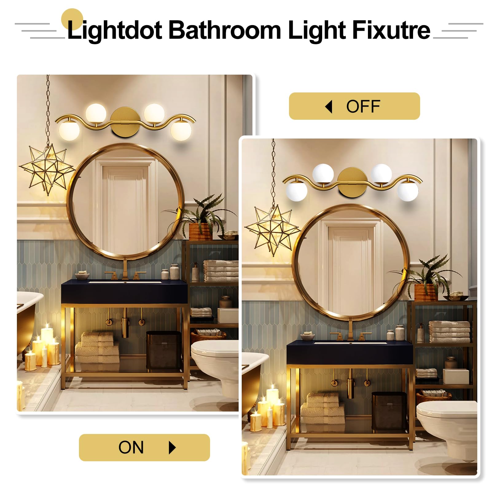 Lightdot 27in Gold Bathroom Vanity Light | 4-Light S-Frame Design | Shatterproof Shades | G9 Socket & Bulbs Included