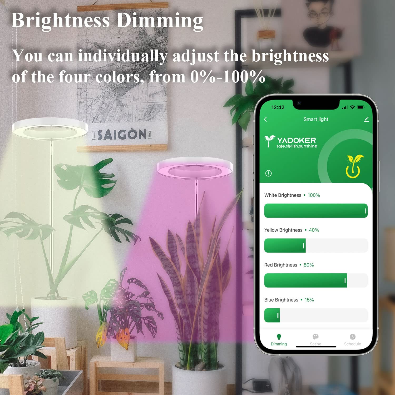 Plant Grow Light,yadoker Smart Plant Light Compatible with Alexa,Google for Indoor Plants,Height Adjustable,Customized Light Bri