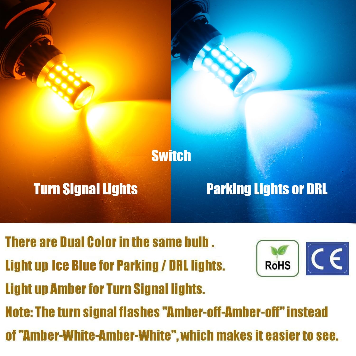 iBrightstar 1157 Switchback LED Bulbs, Ice Blue/Amber for Daytime Running Lights and Turn Signals