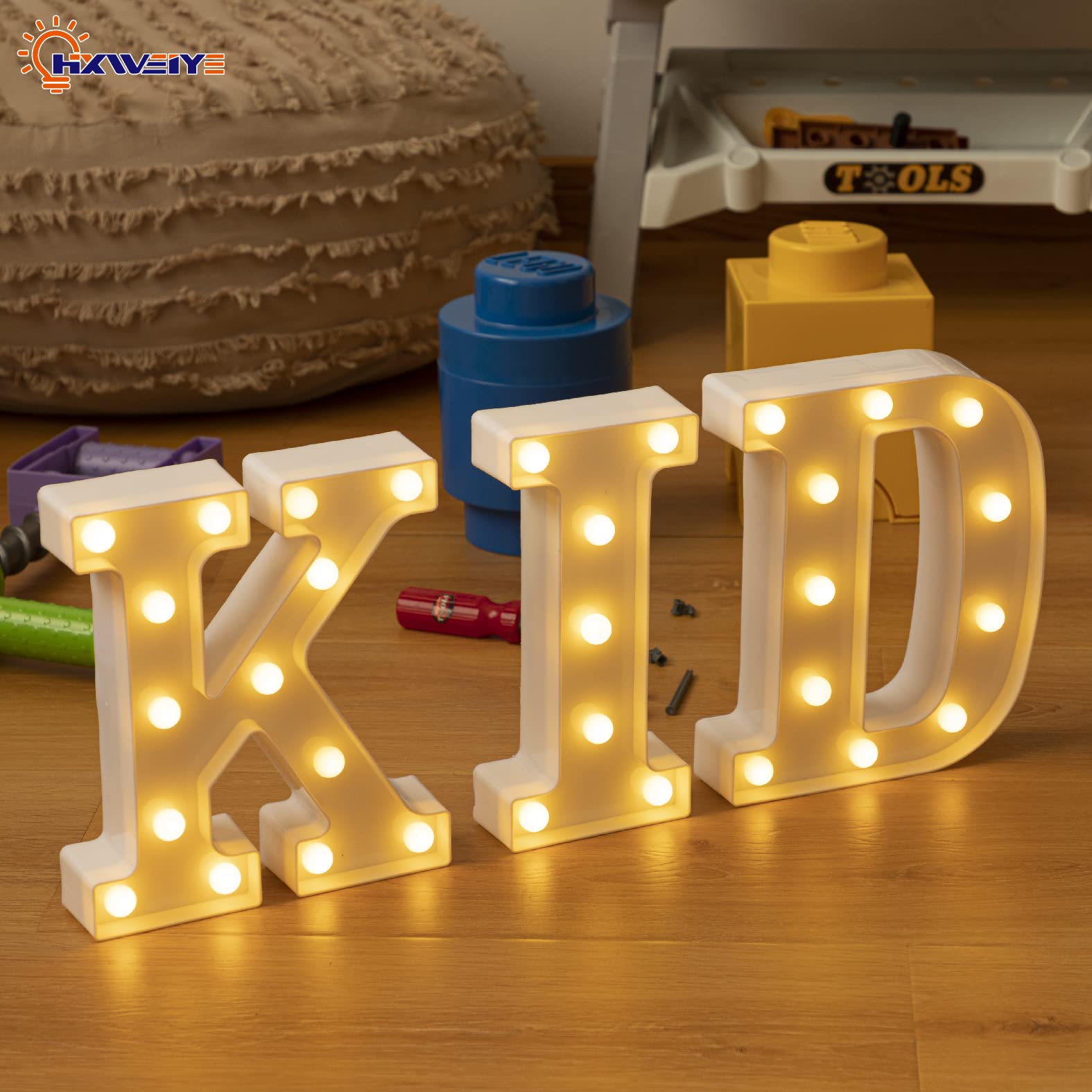 HXWEIYE LED Marquee Letters Sign, 26 Alphabet & 10 Numbers, Warm White-K, Battery Powered for Party & Christmas Decor
