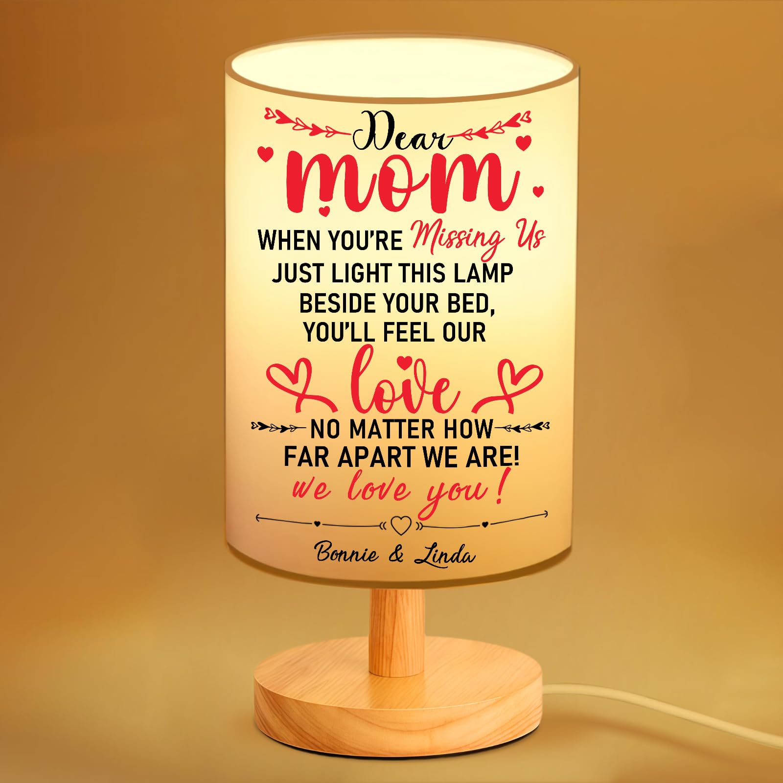 Joxofo Mothers Day Personalized Gifts - Custom Table Lamp With Wooden Base, Customizable Kid'S Name Birthday Gifts For Mom From 