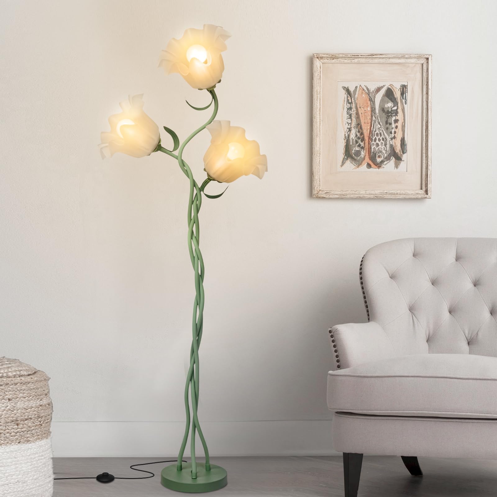Fuzzbopn Flower Floor Lamp For Living Room, Tall Flower Reading Lamp With Flexible Neck Shaft For Bedroom Decor, Modern Corner Floor Lamps With 3-Color Temperatures Led Bulb