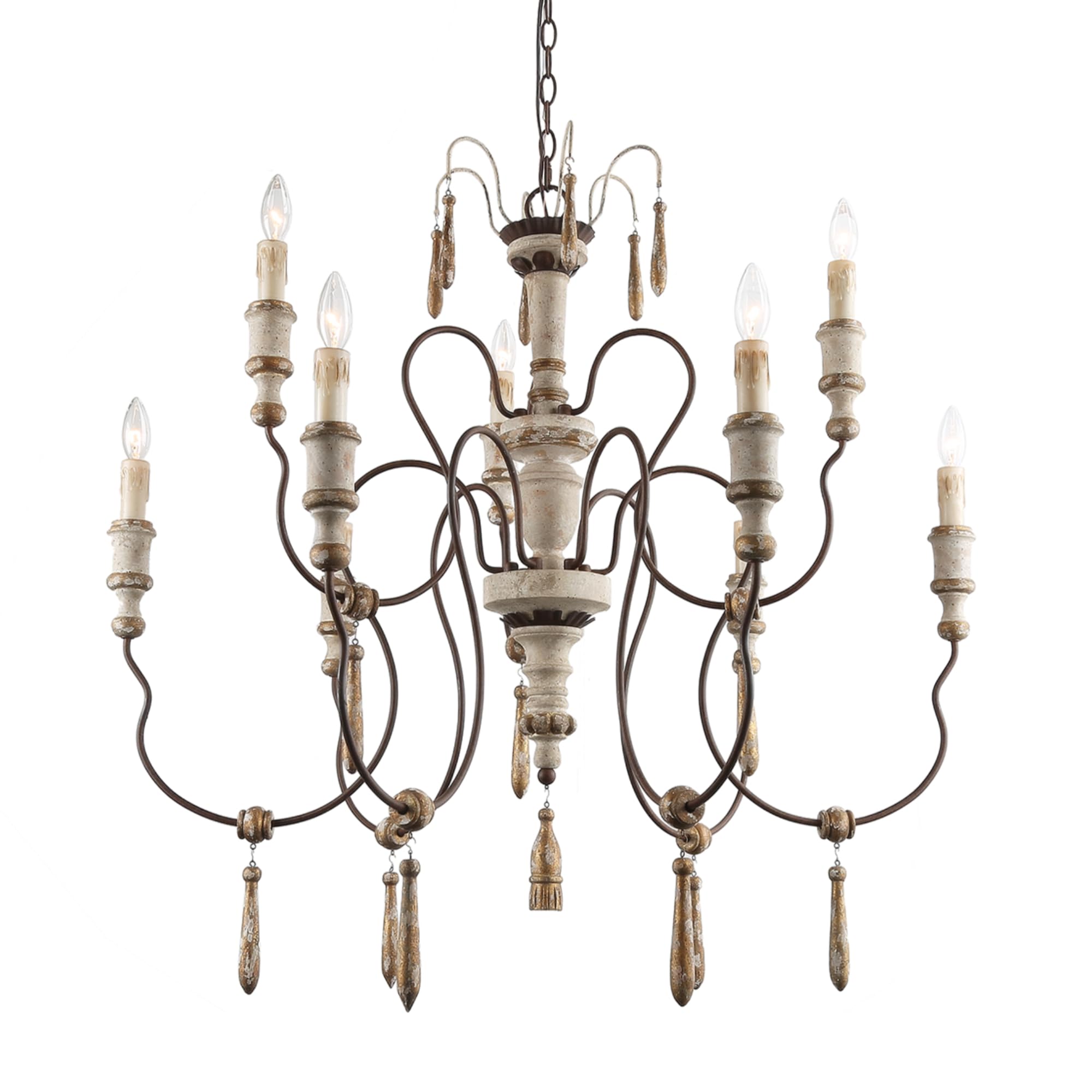 LNC 39 Large Farmhouse Chandelier, 9-Light Rustic Candlestick French Country Chandeliers, Distressed Wood Hanging Light Fixtur