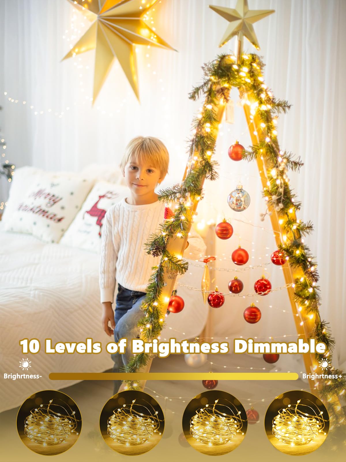 YIQU 6 Pack LED Fairy Lights, 26 FT, Battery Operated, Remote Control, Warm White, 8 Modes, Copper, Model: silver80-6pk