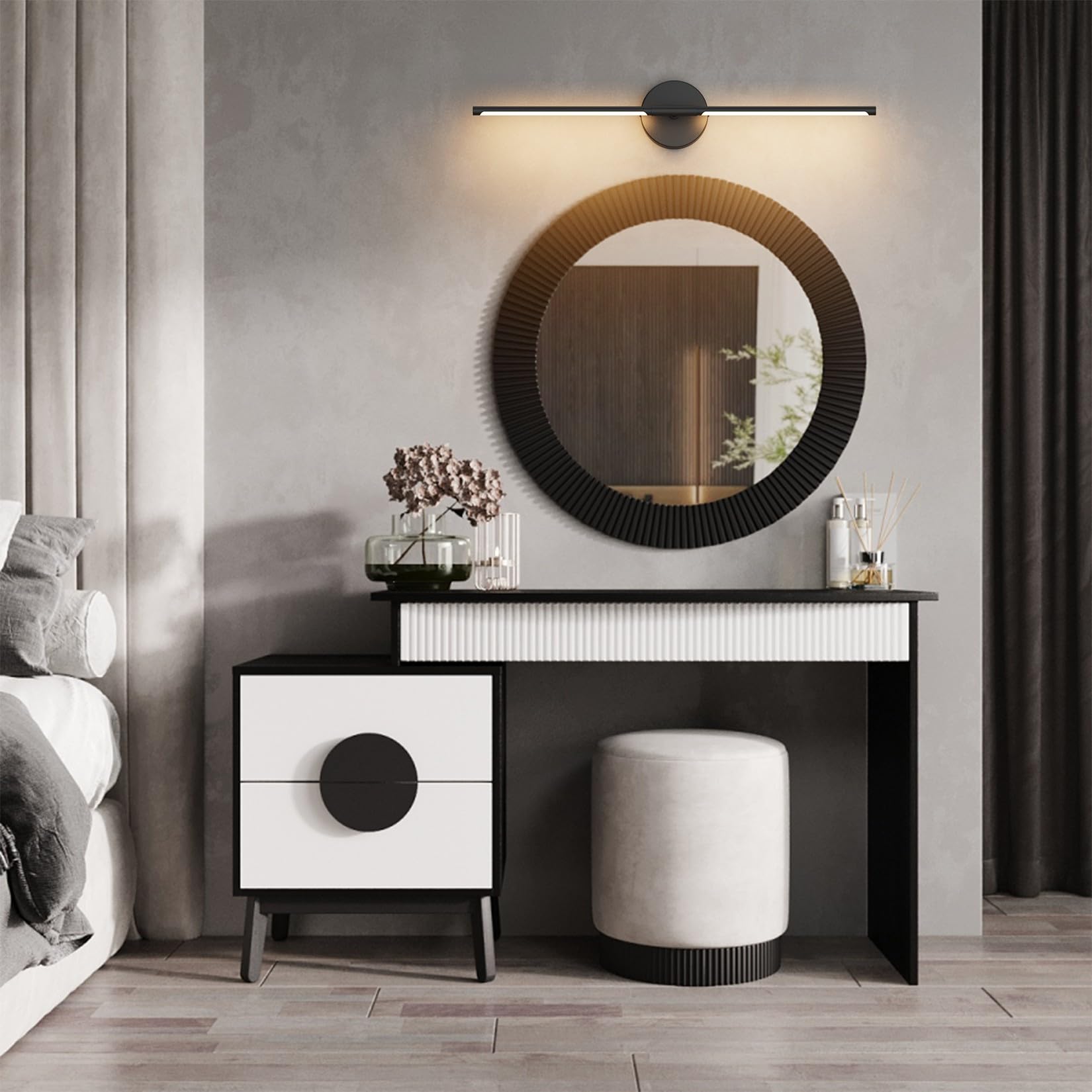 Coinmit 28In Black Metal Wall Sconce Set of Two Hardwired 3000K LED Lights for Living Room, Hallway, Bedroom