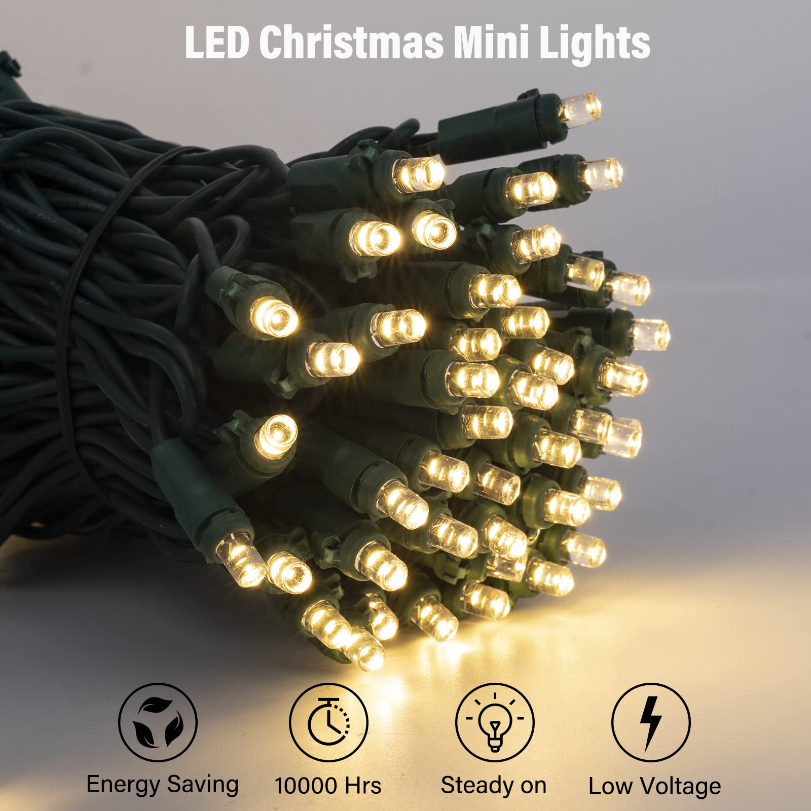 Christmas LED Mini String Lights, 28Feet 100LEDs Mini Lights for Christmas Tree, UL Listed Christmas Lights Set Waterproof Plug